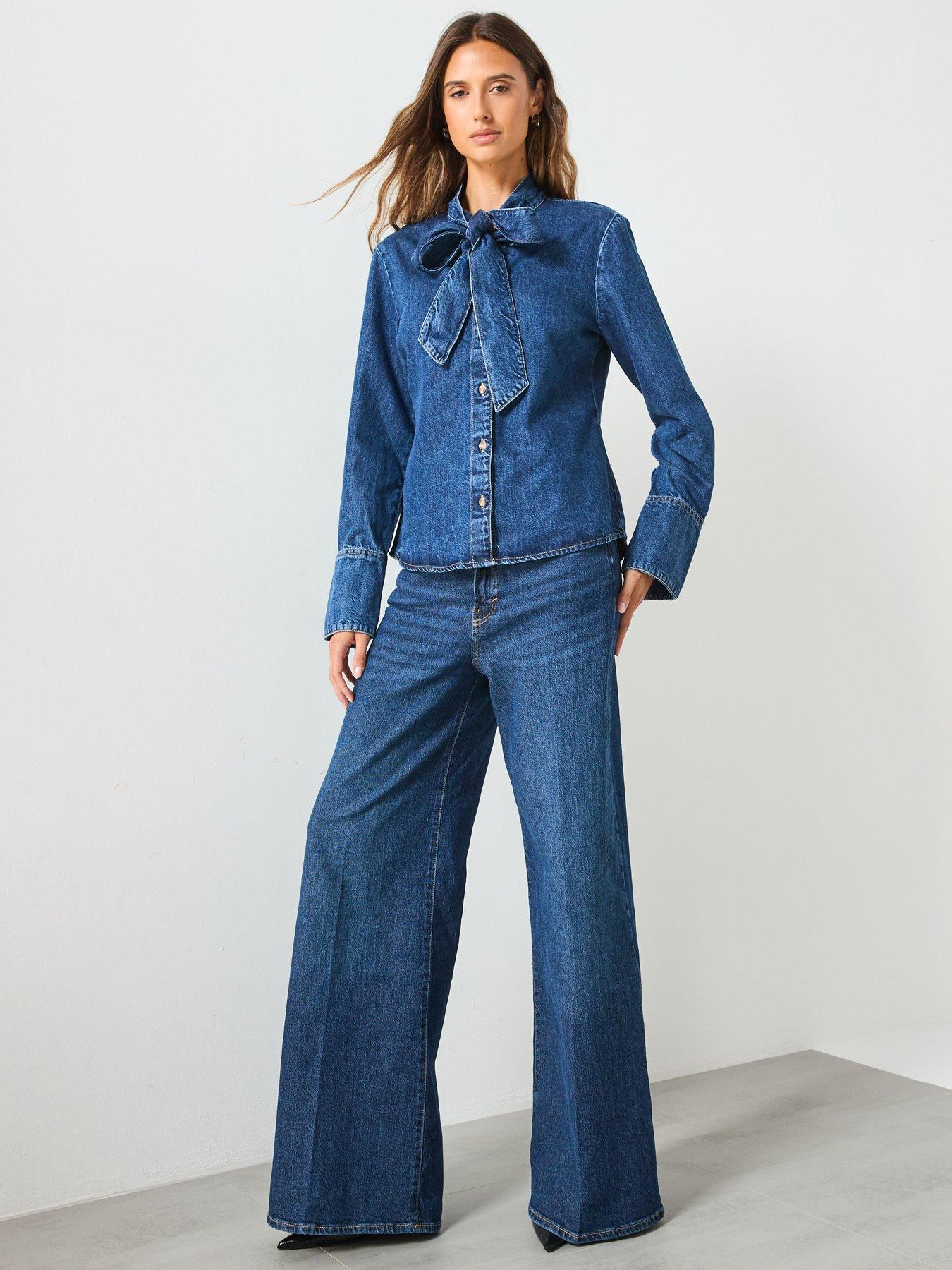 Image 6 of 6 of Mango Denim Shirt With Bow - Blue