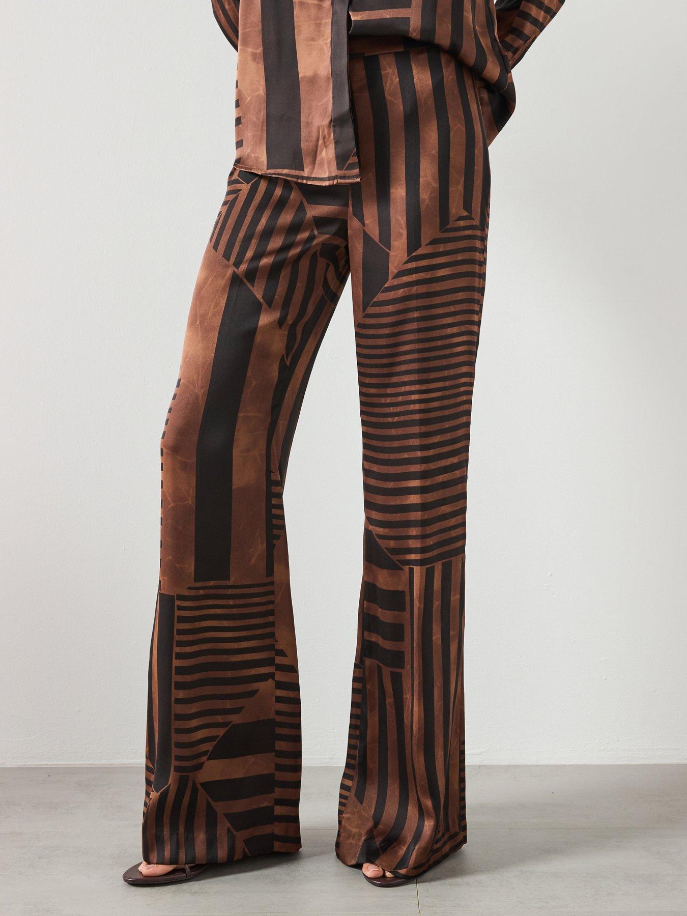 Mango Satin Striped Trousers - Brown