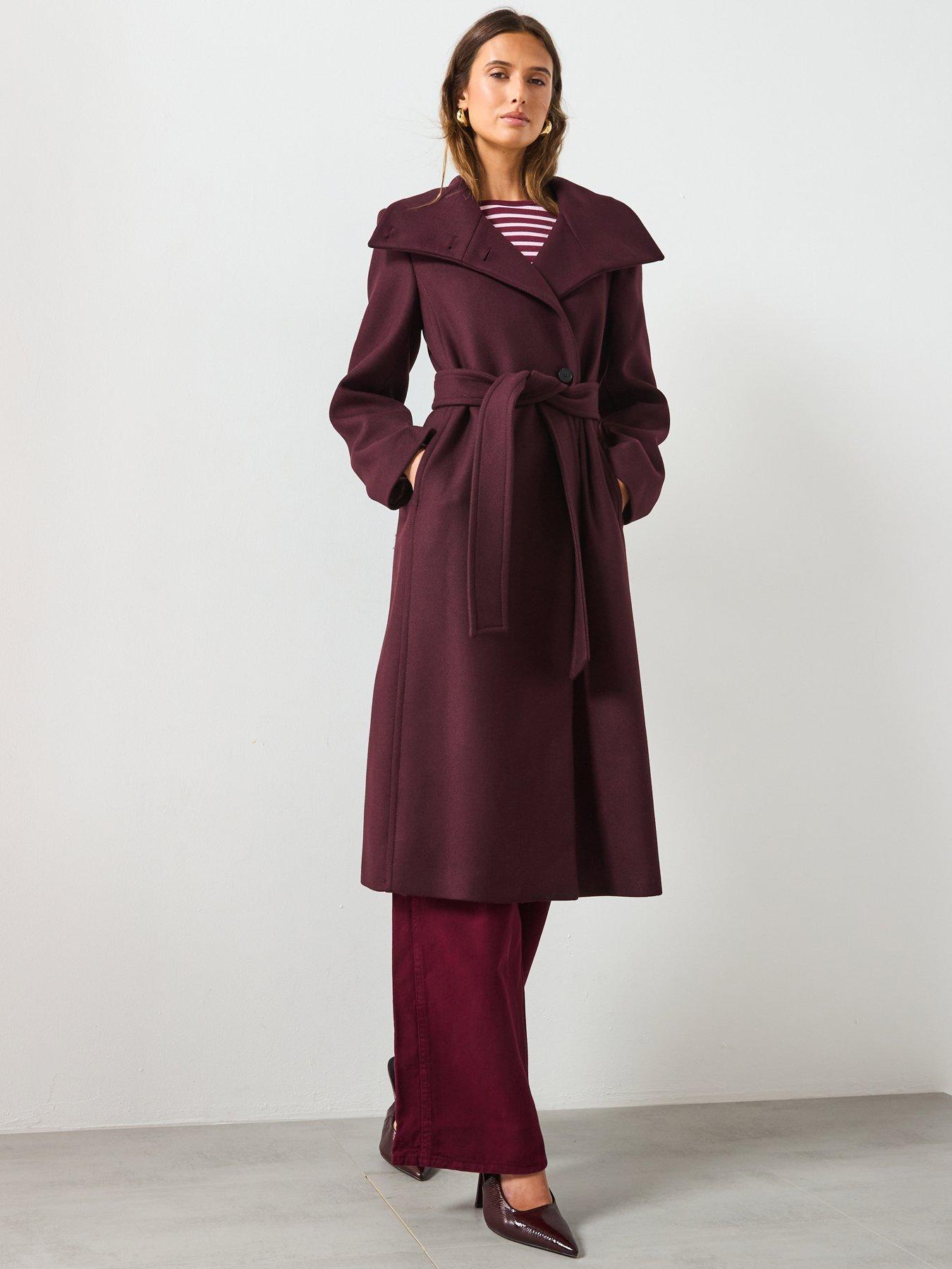 undefined Wool Coat With Belt - Purple