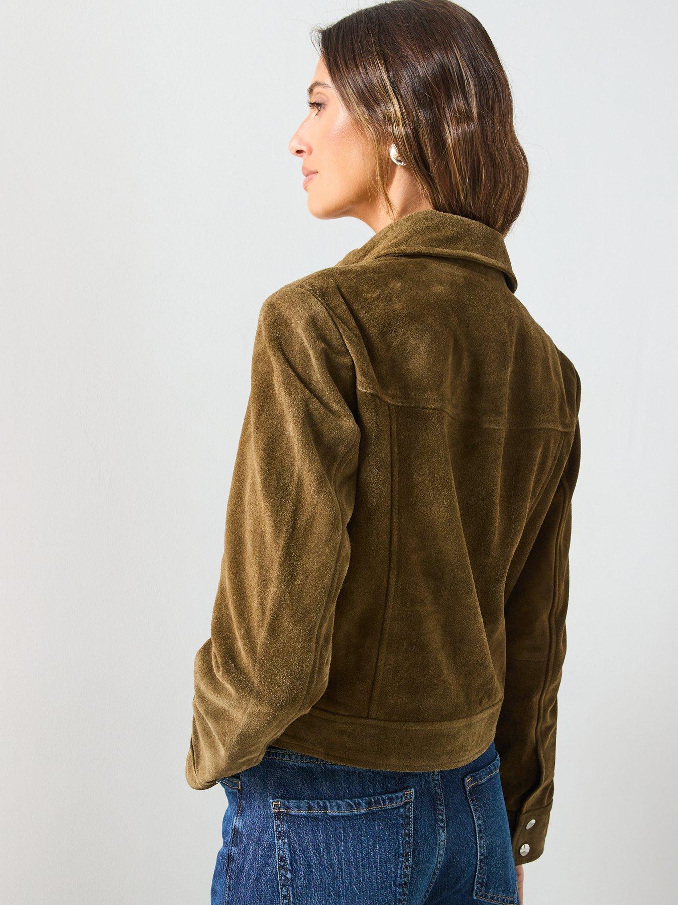 Image 2 of 6 of Mango Suede Leather Jacket With Buttons - Khaki