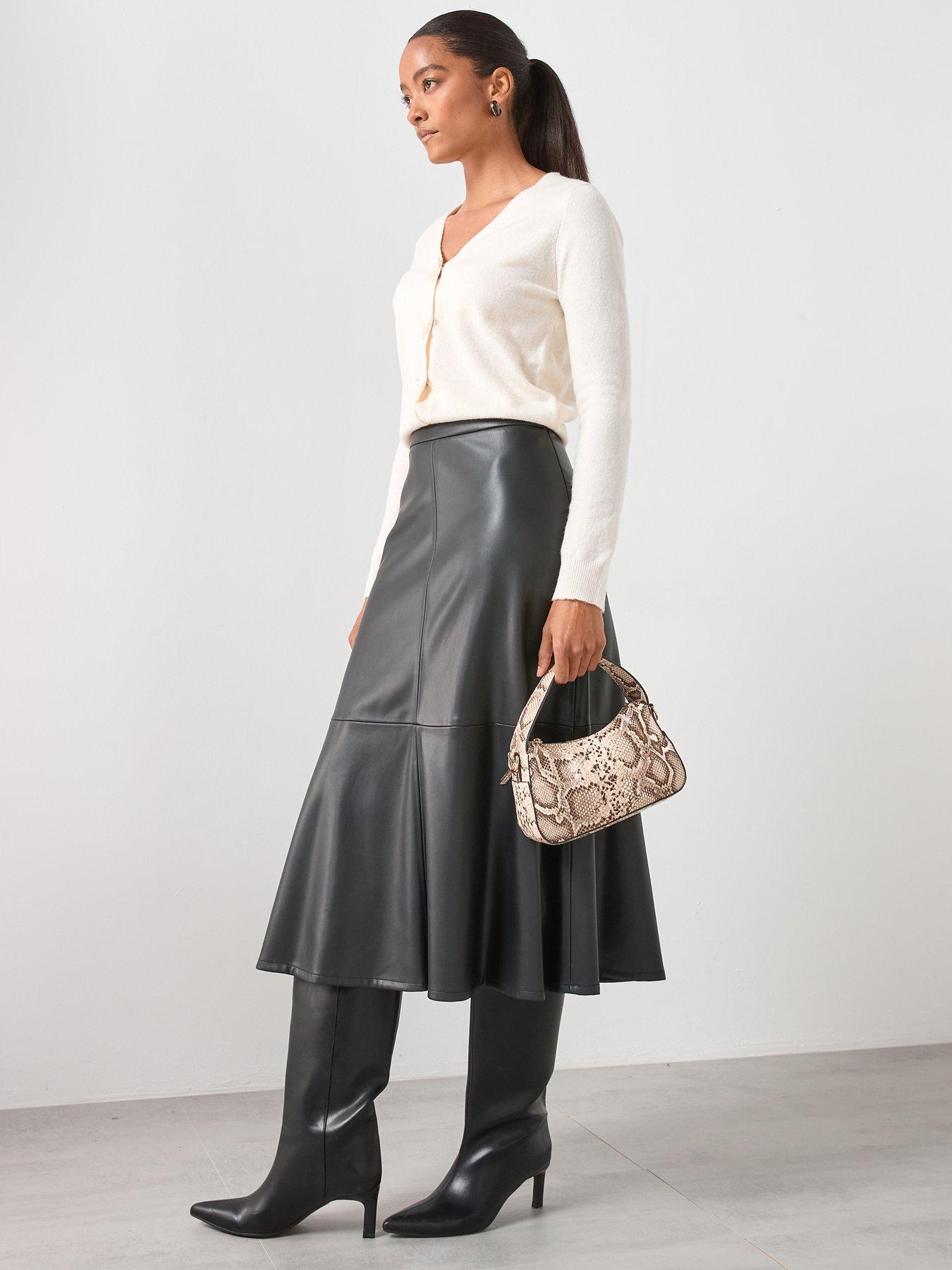  image of mango-leather-effect-midi-skirt-black