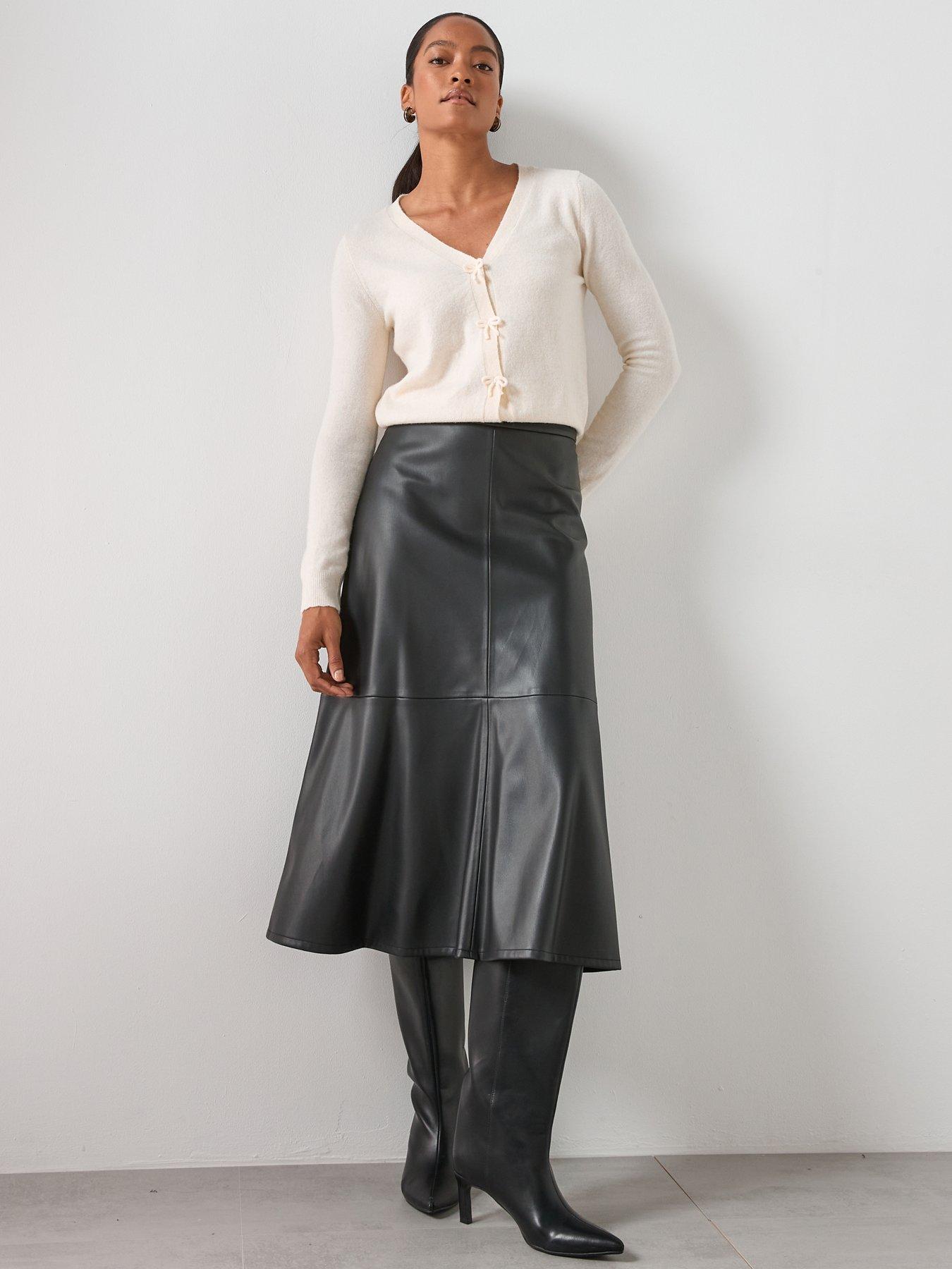  image of mango-leather-effect-midi-skirt-black