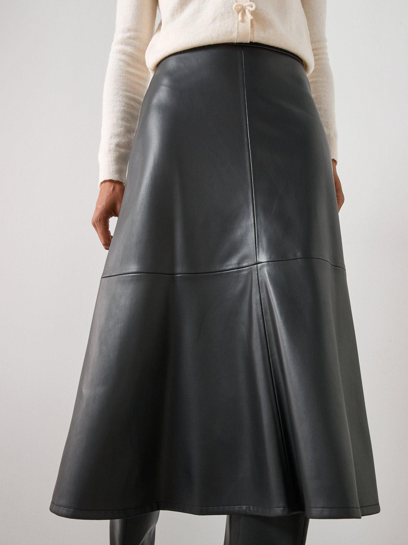  image of mango-leather-effect-midi-skirt-black