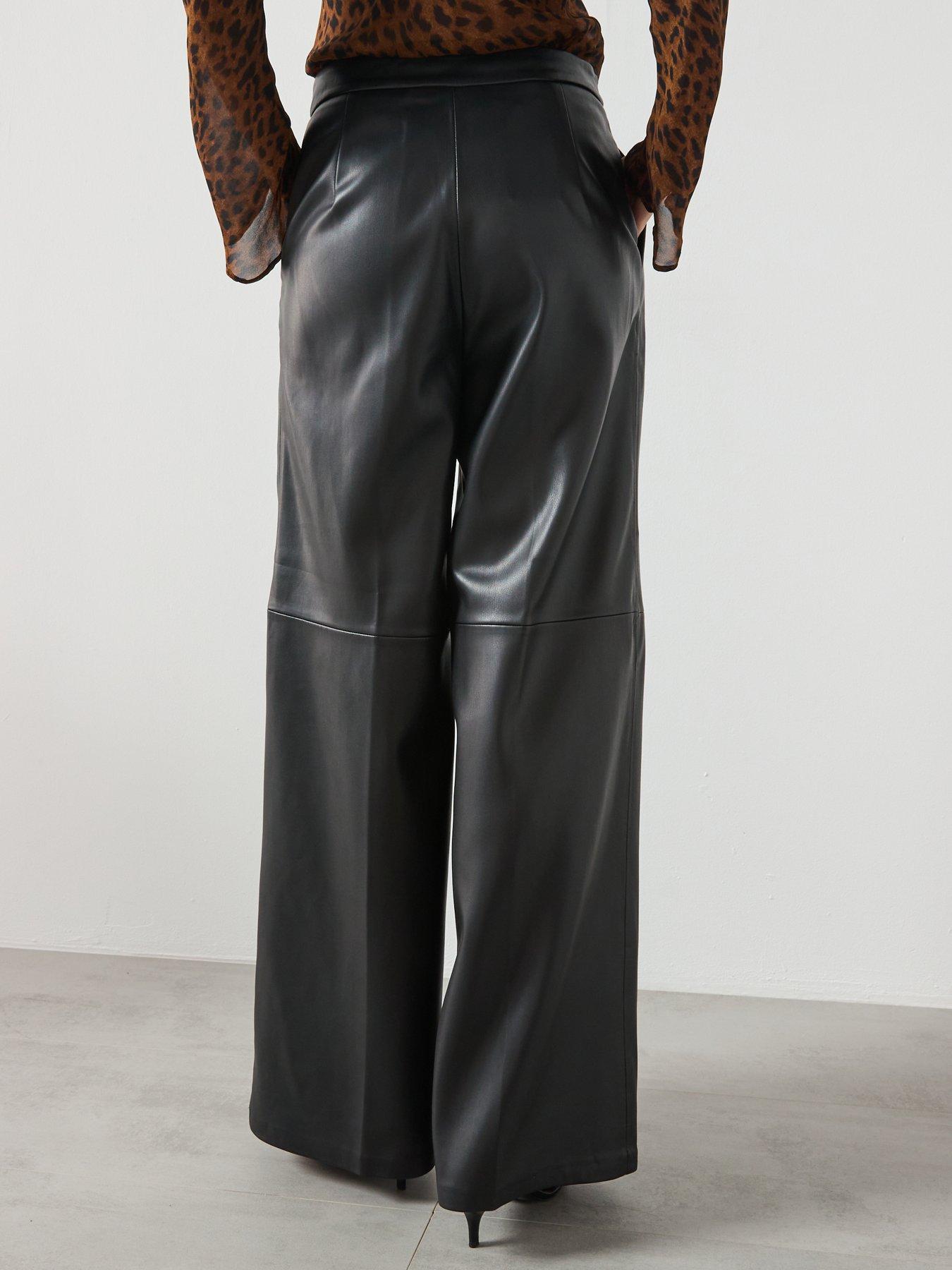  image of mango-leather-effect-wide-leg-trouser