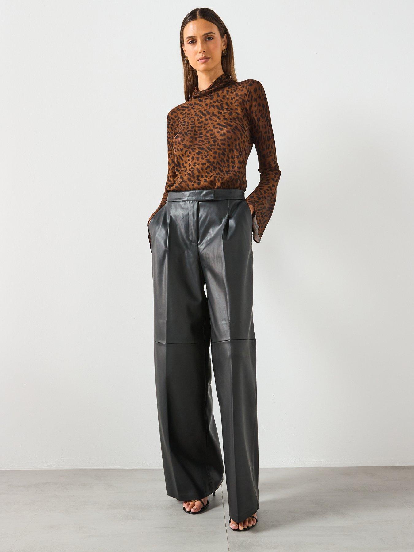  image of mango-leather-effect-wide-leg-trouser