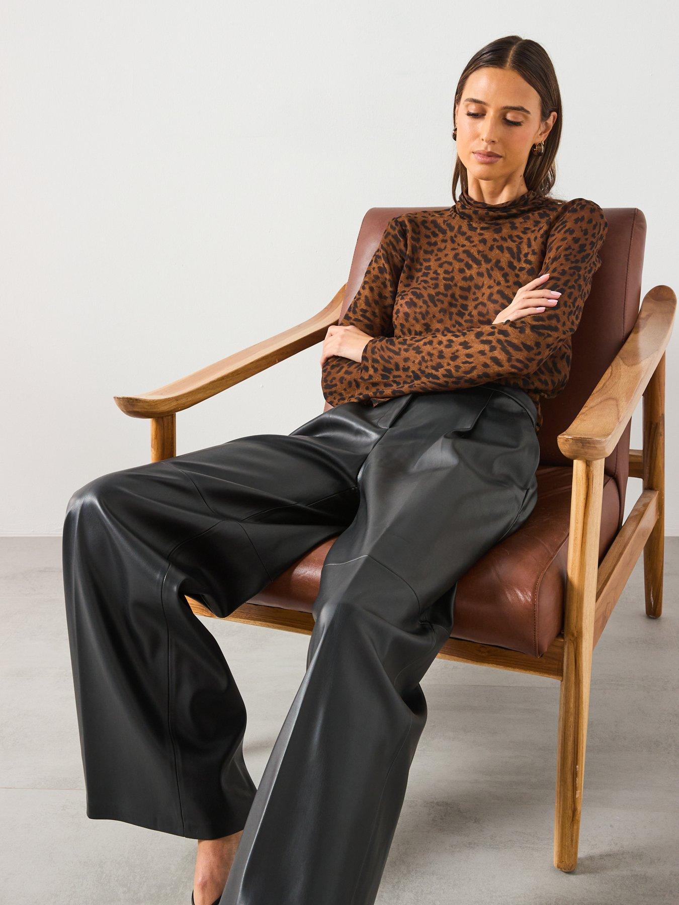  image of mango-leather-effect-wide-leg-trouser