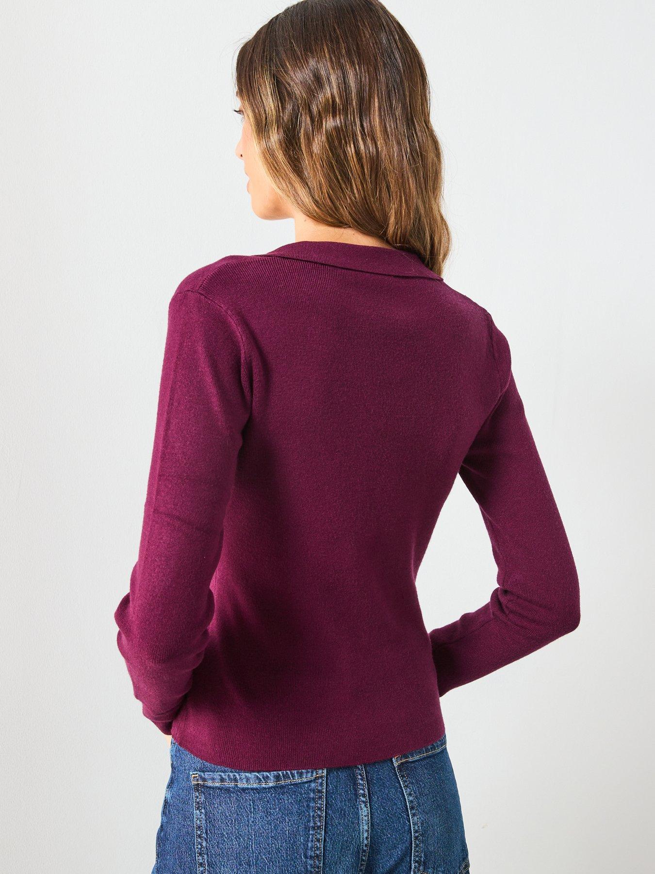 Image 2 of 6 of Mango Long Sleeved Polo Collar Sweater - Purple