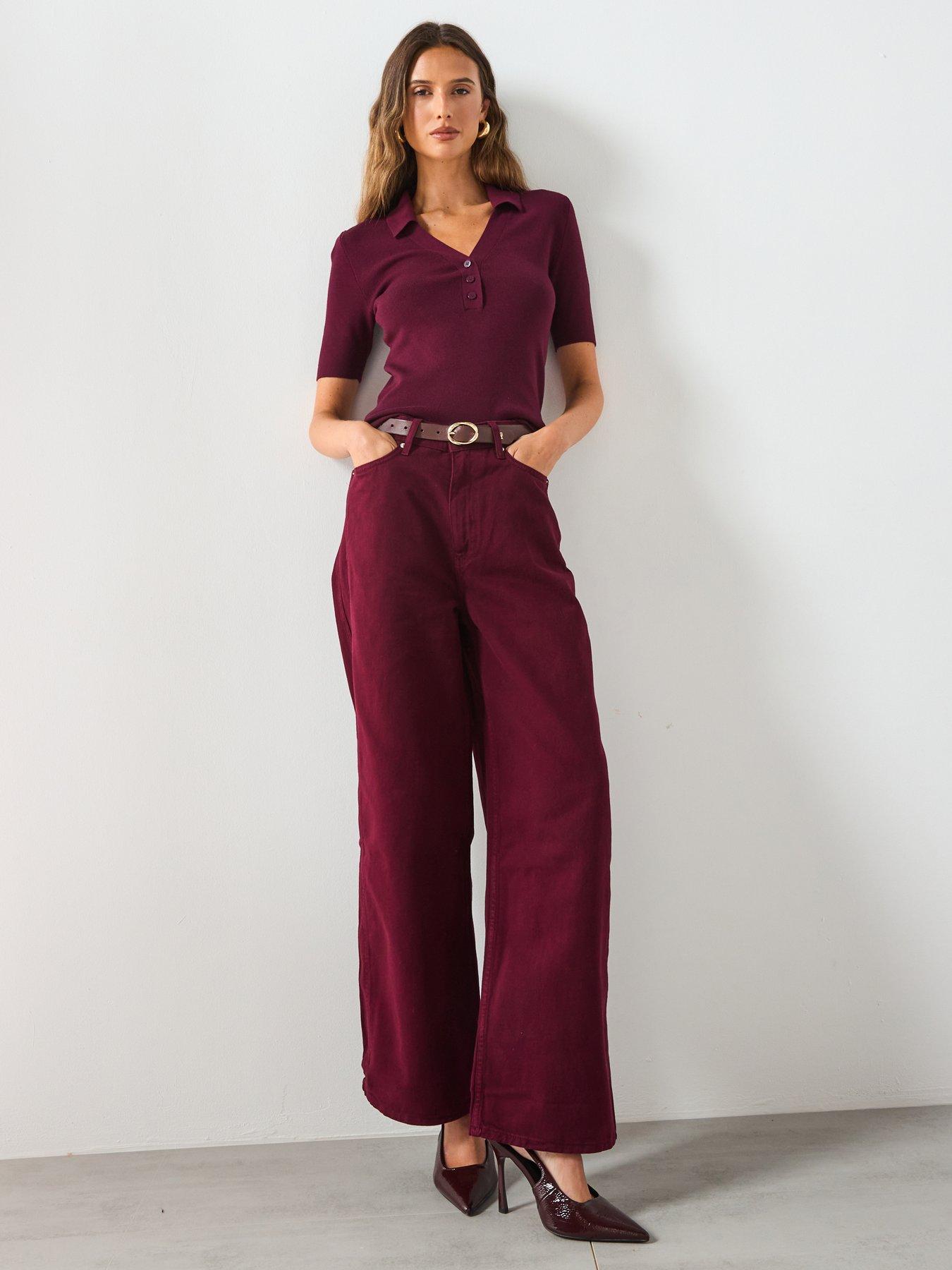 Image 3 of 6 of Mango Fine Knit Sweater With Shirt Collar - Red