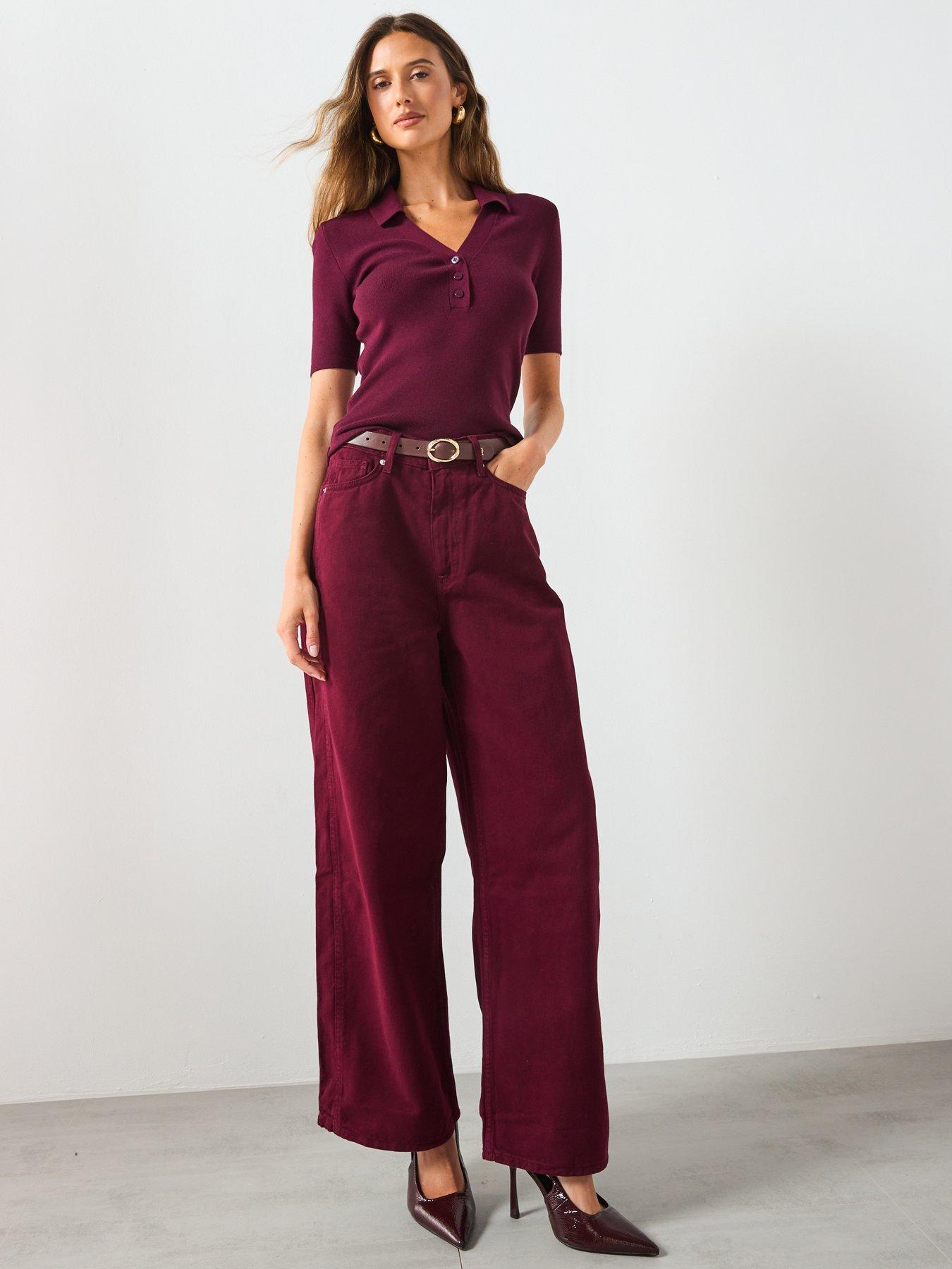 Image 5 of 6 of Mango Fine Knit Sweater With Shirt Collar - Red