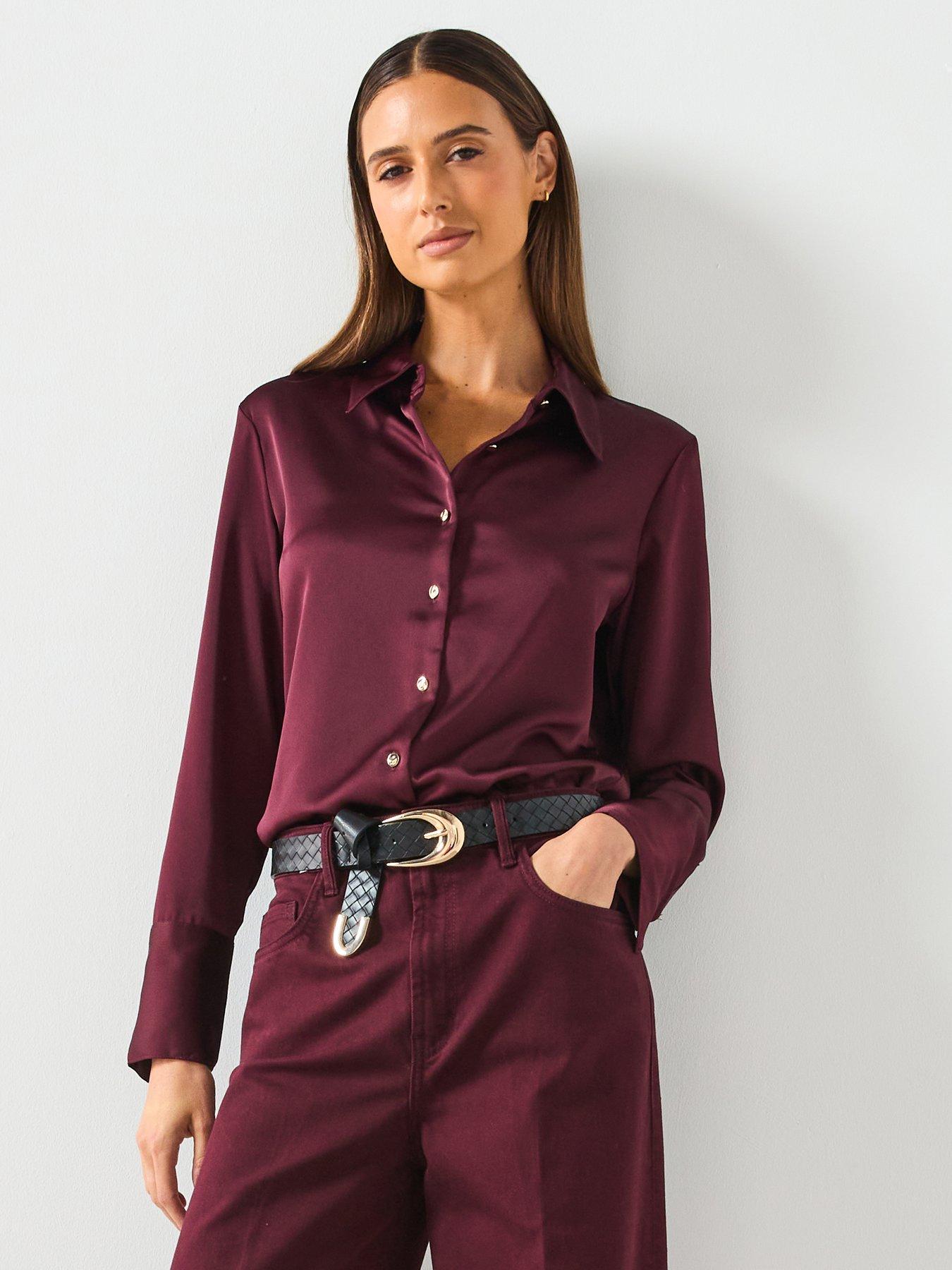 undefined Satin Finish Flowy Shirt - Red