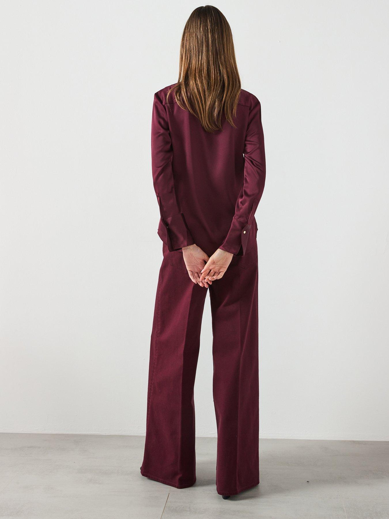 Image 4 of 6 of Mango Satin Finish Flowy Shirt - Red