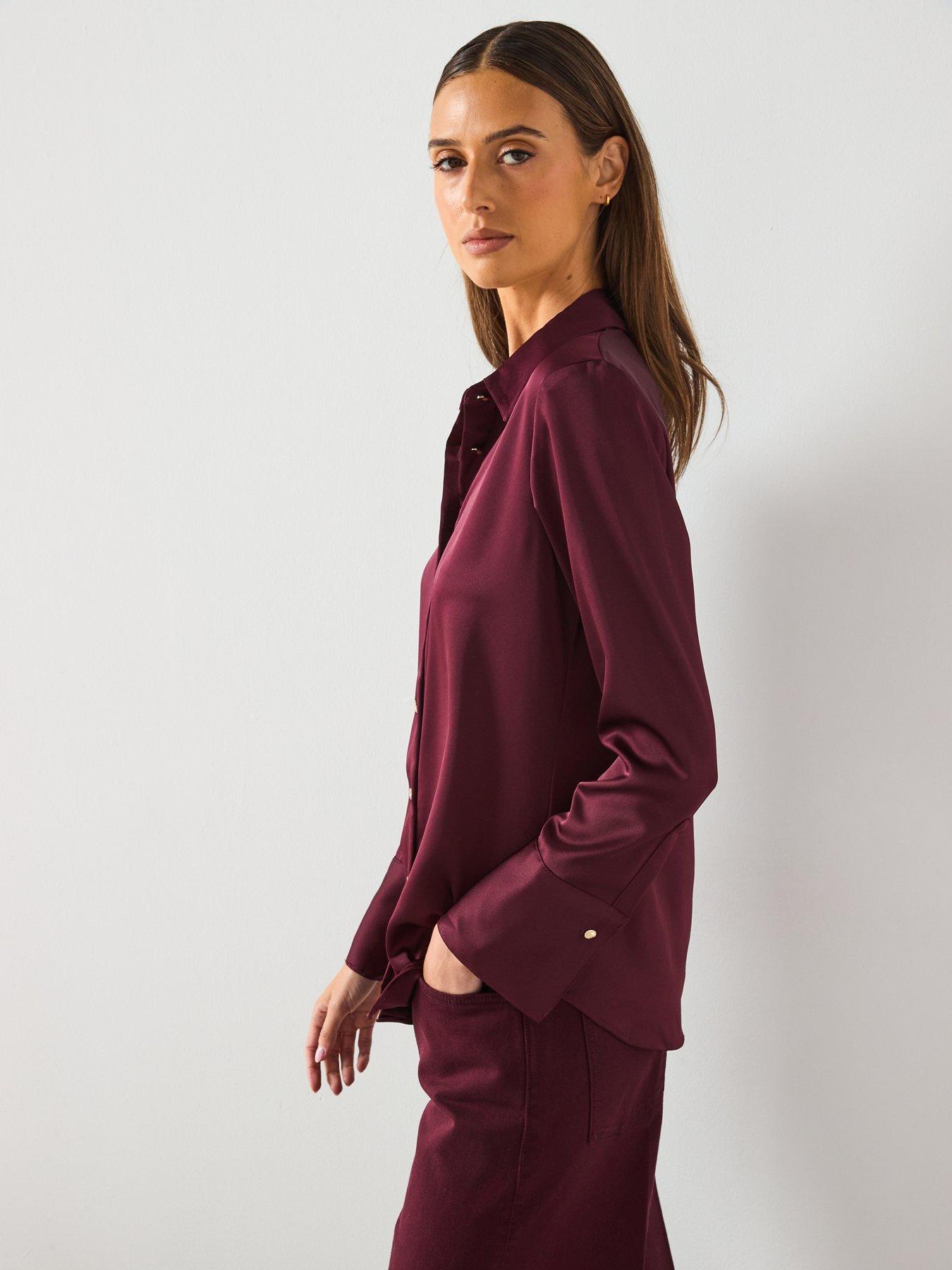 Image 5 of 6 of Mango Satin Finish Flowy Shirt - Red