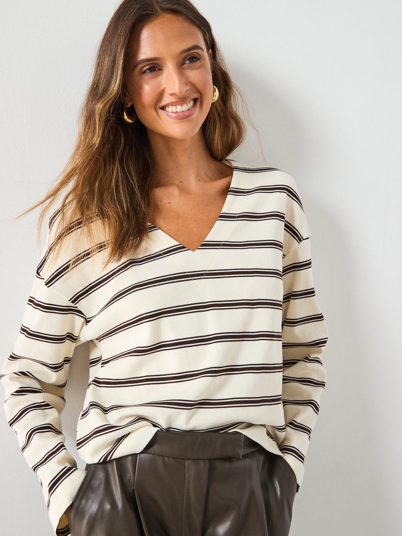 undefined Striped Cotton Blend Sweatshirt - Cream