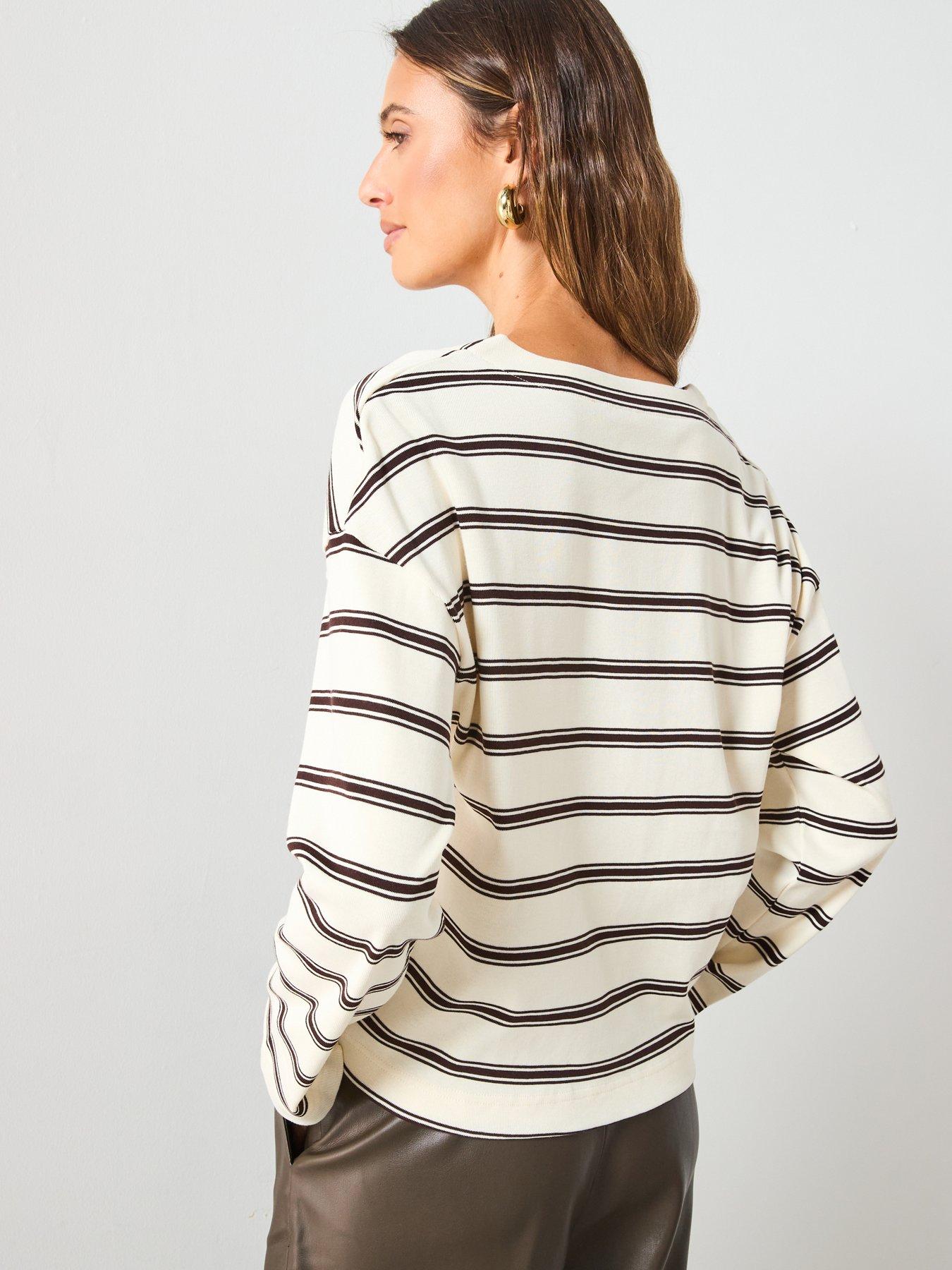 Image 2 of 6 of Mango Striped Cotton Blend Sweatshirt - Cream