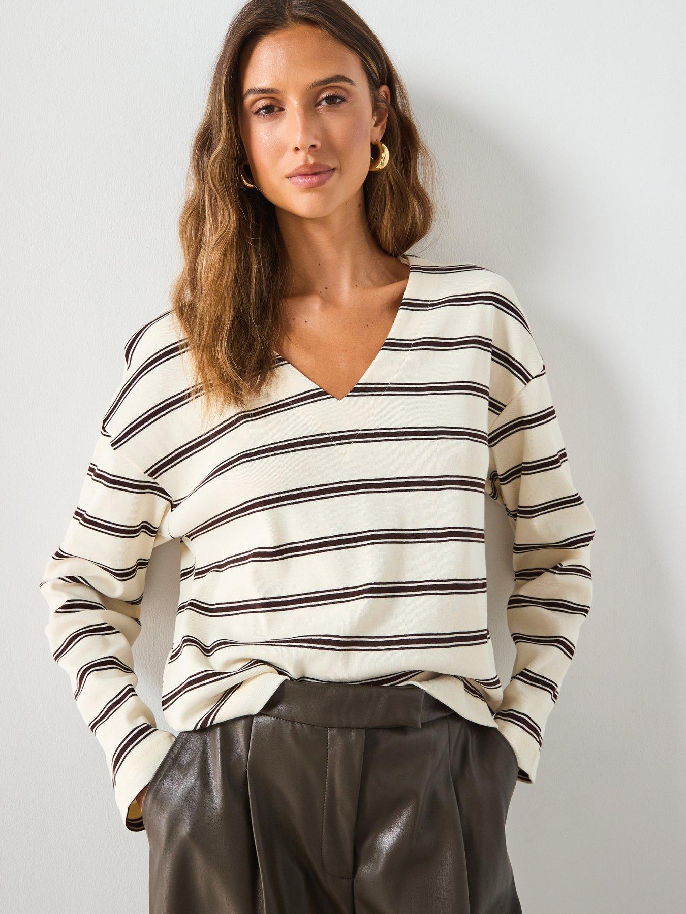 Image 5 of 6 of Mango Striped Cotton Blend Sweatshirt - Cream