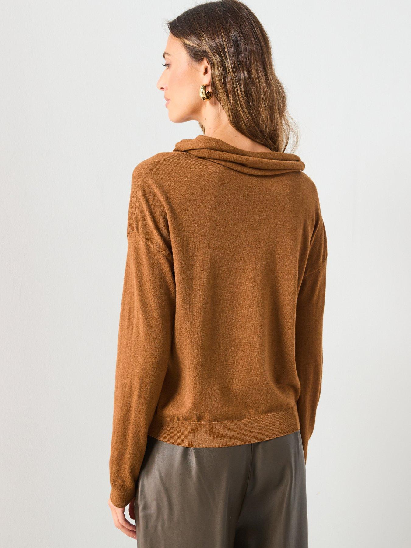 Image 2 of 6 of Mango Fine Knit Sweater With Scarf - Beige