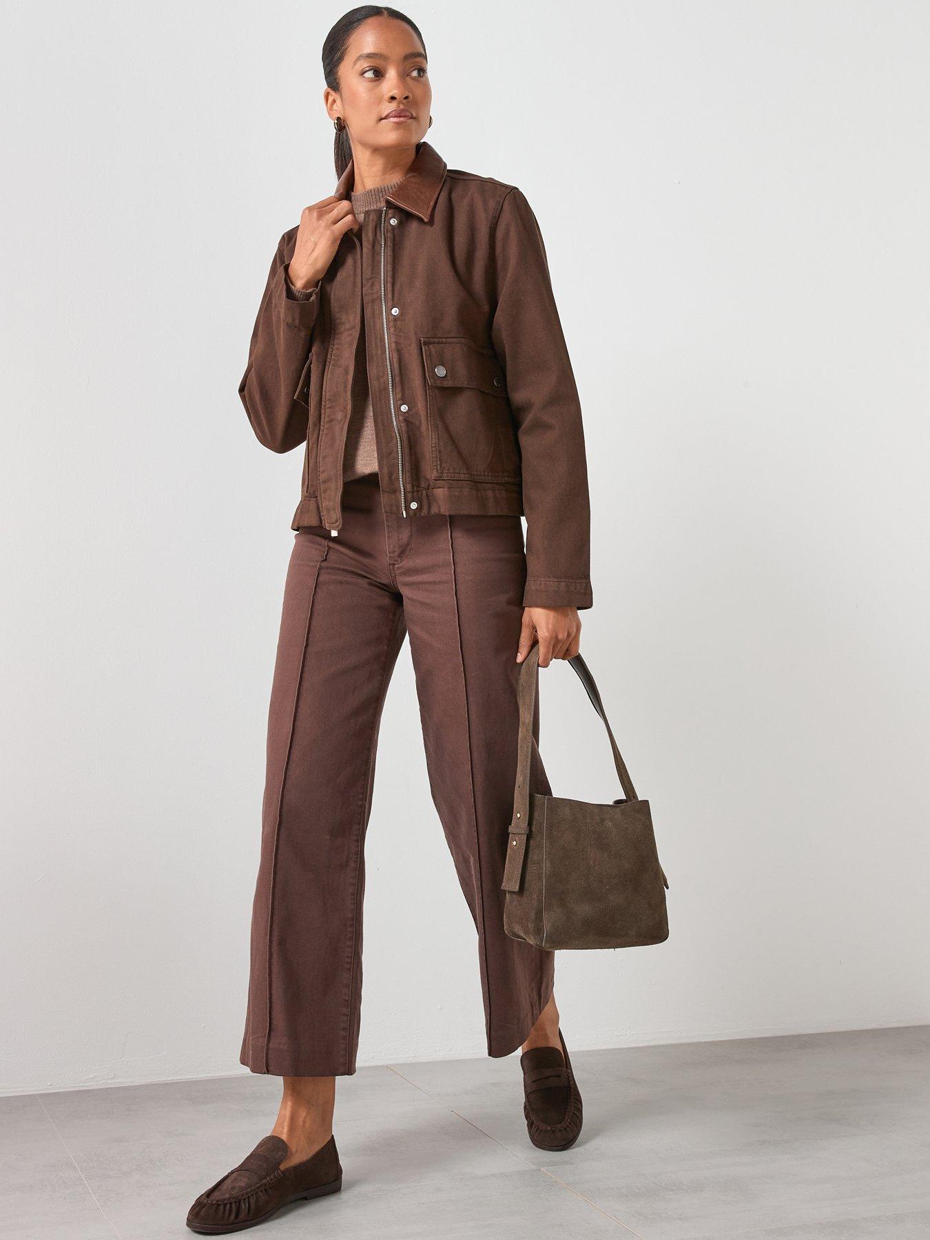  image of mango-denim-parka-with-leather-effect-collar-brown