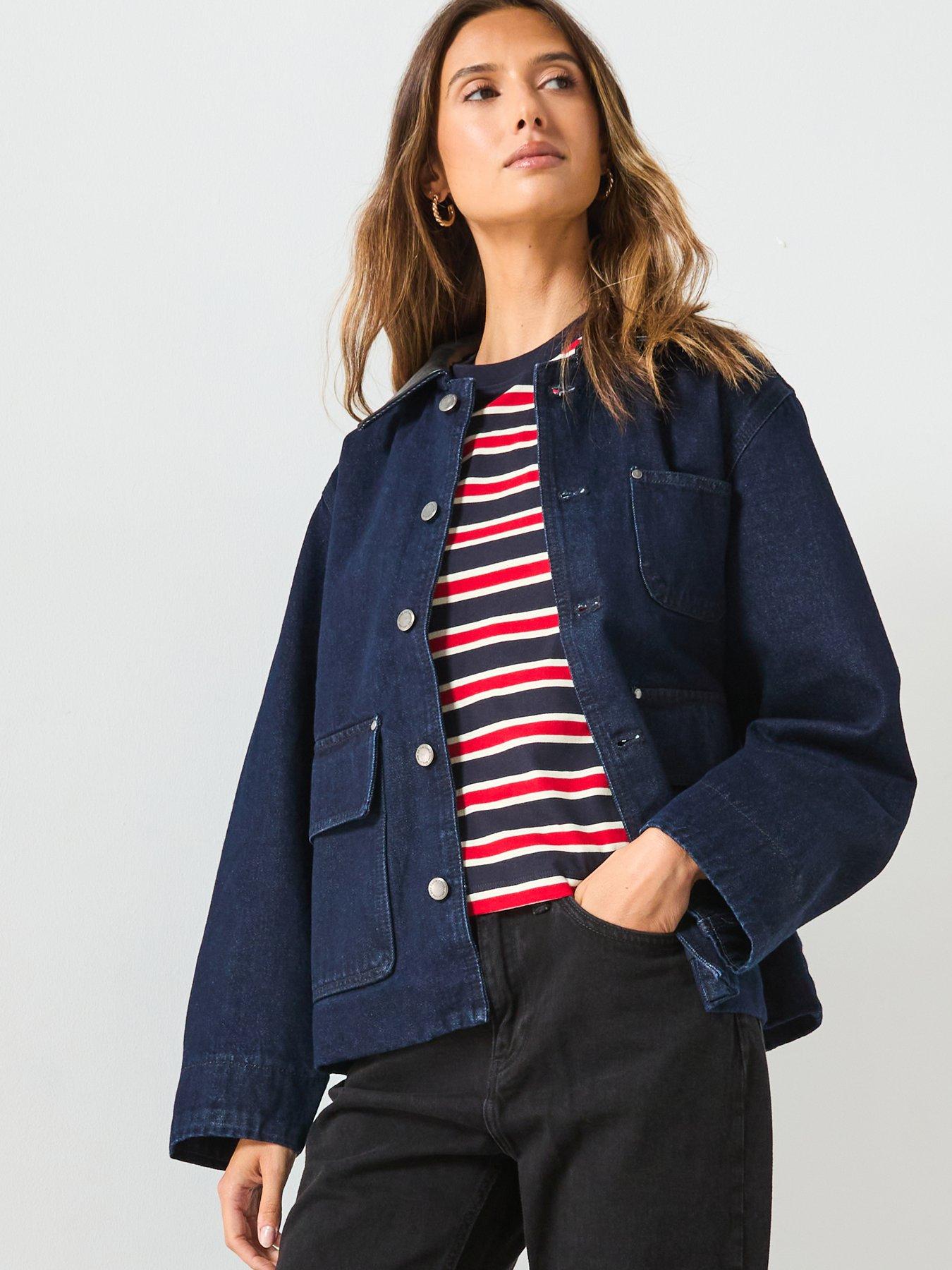 undefined Denim Jacket with Leather Effect Collar - Blue