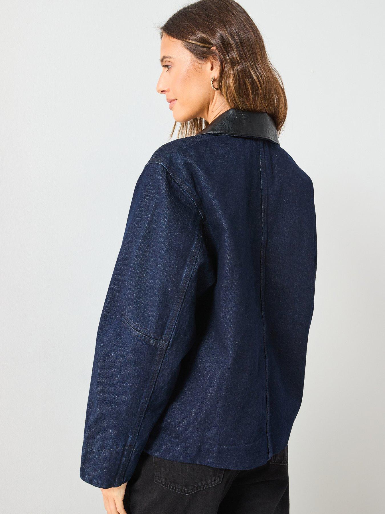 Image 2 of 6 of Mango Denim Jacket with Leather Effect Collar - Blue
