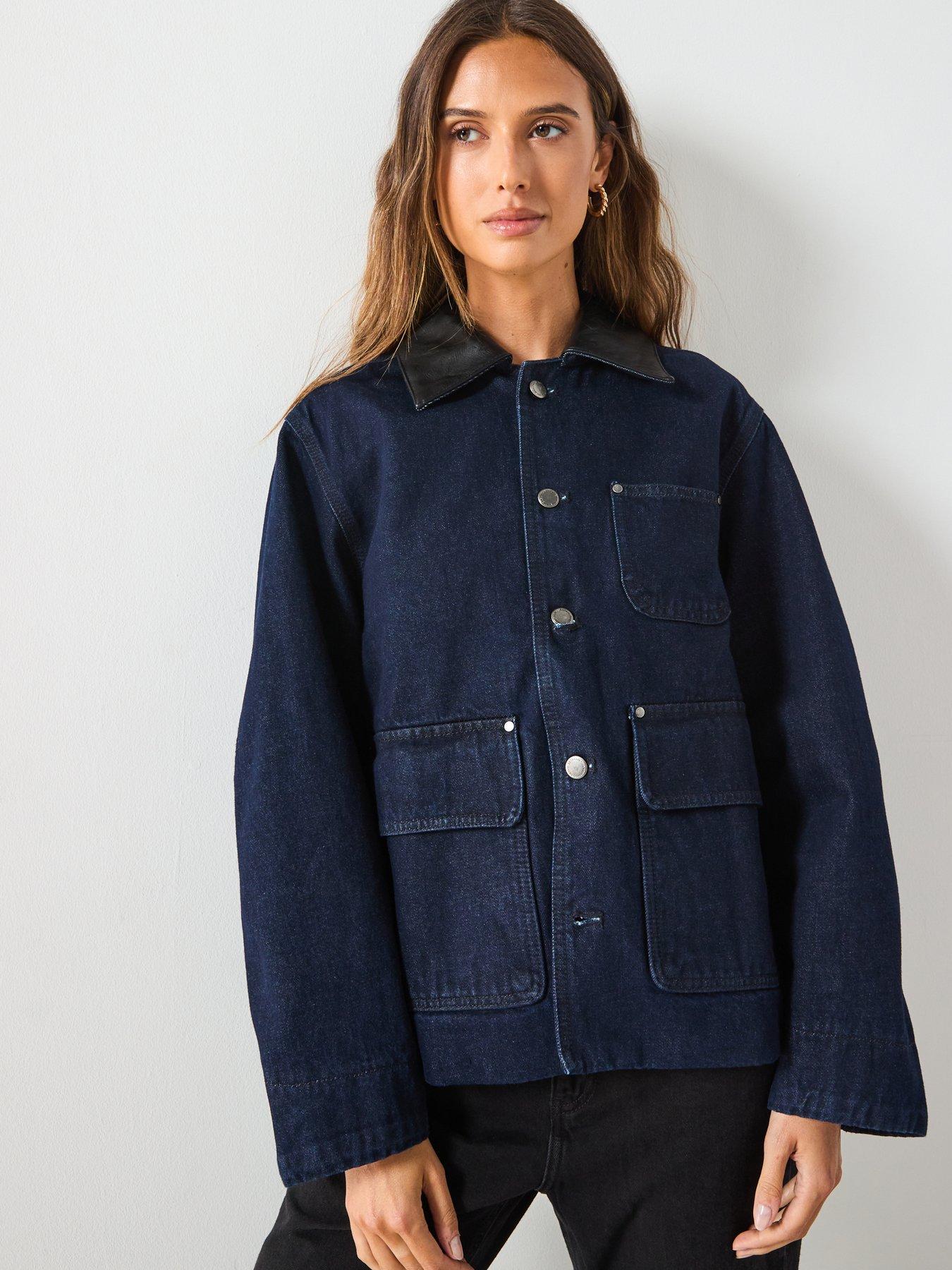 Image 5 of 6 of Mango Denim Jacket with Leather Effect Collar - Blue