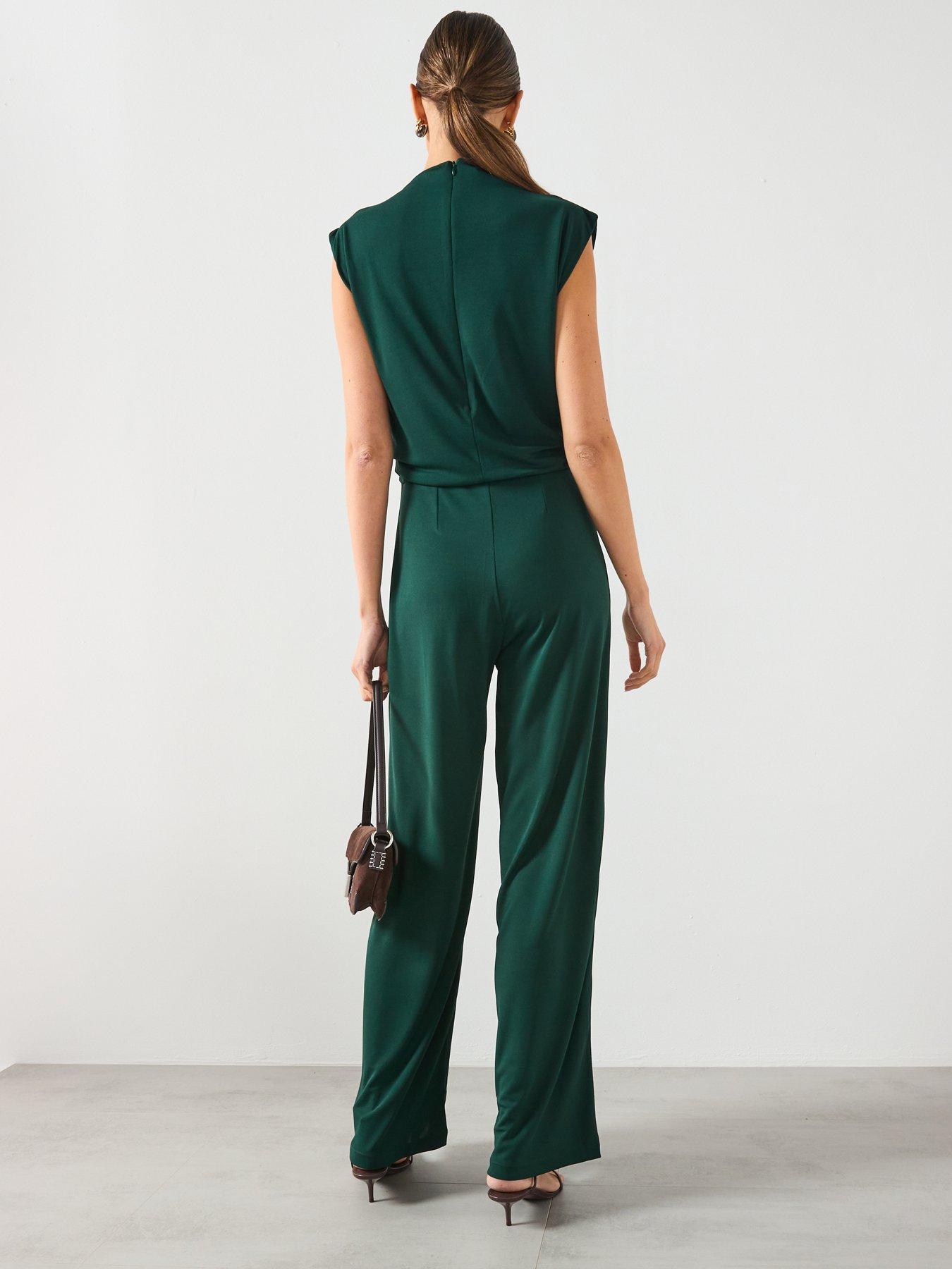 Image 2 of 6 of Mango Straight Fit Jumpsuit With Draped Neckline - Green