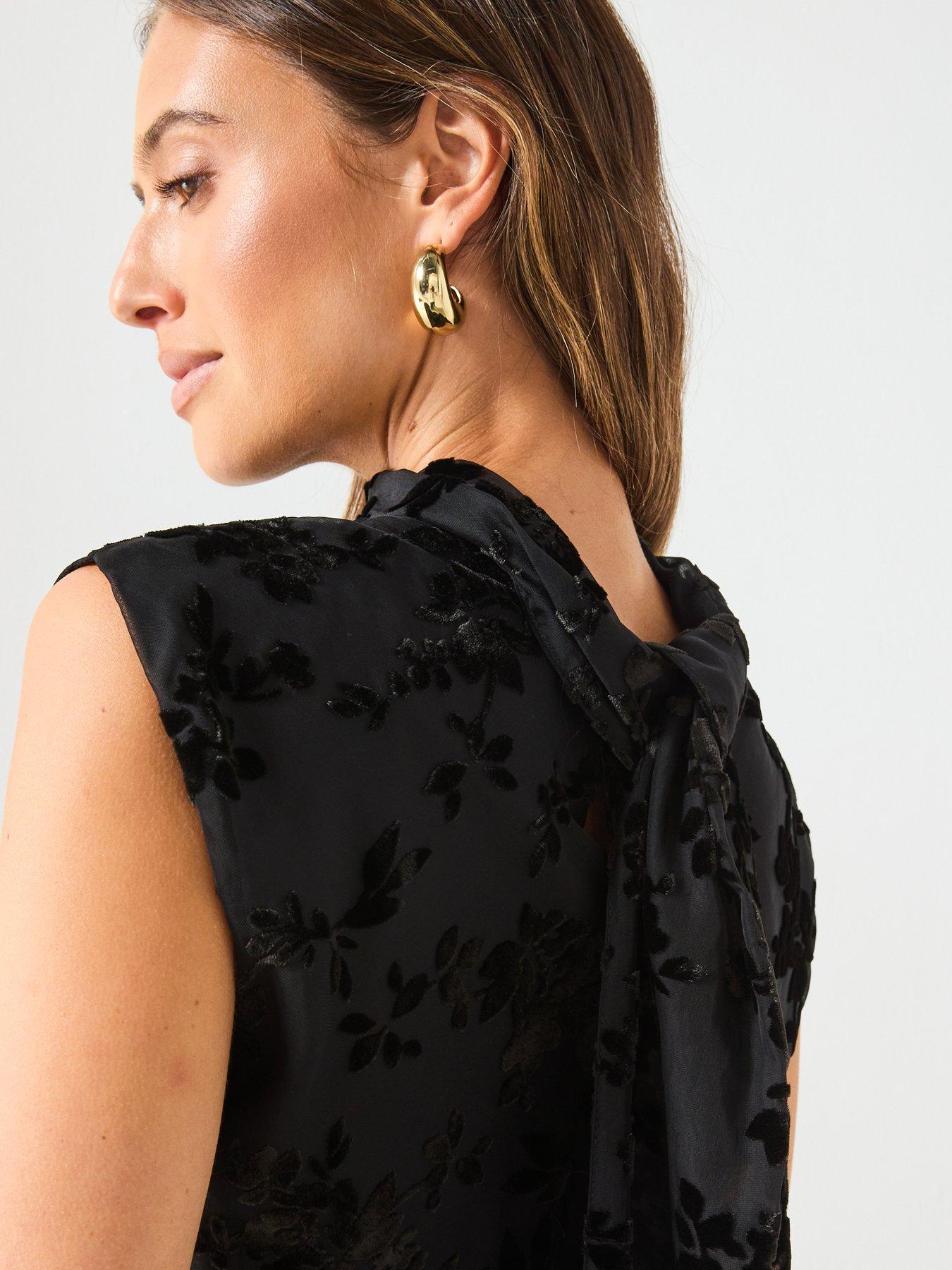 Image 4 of 6 of Mango Floral Jacquard Foulard Dress - Black