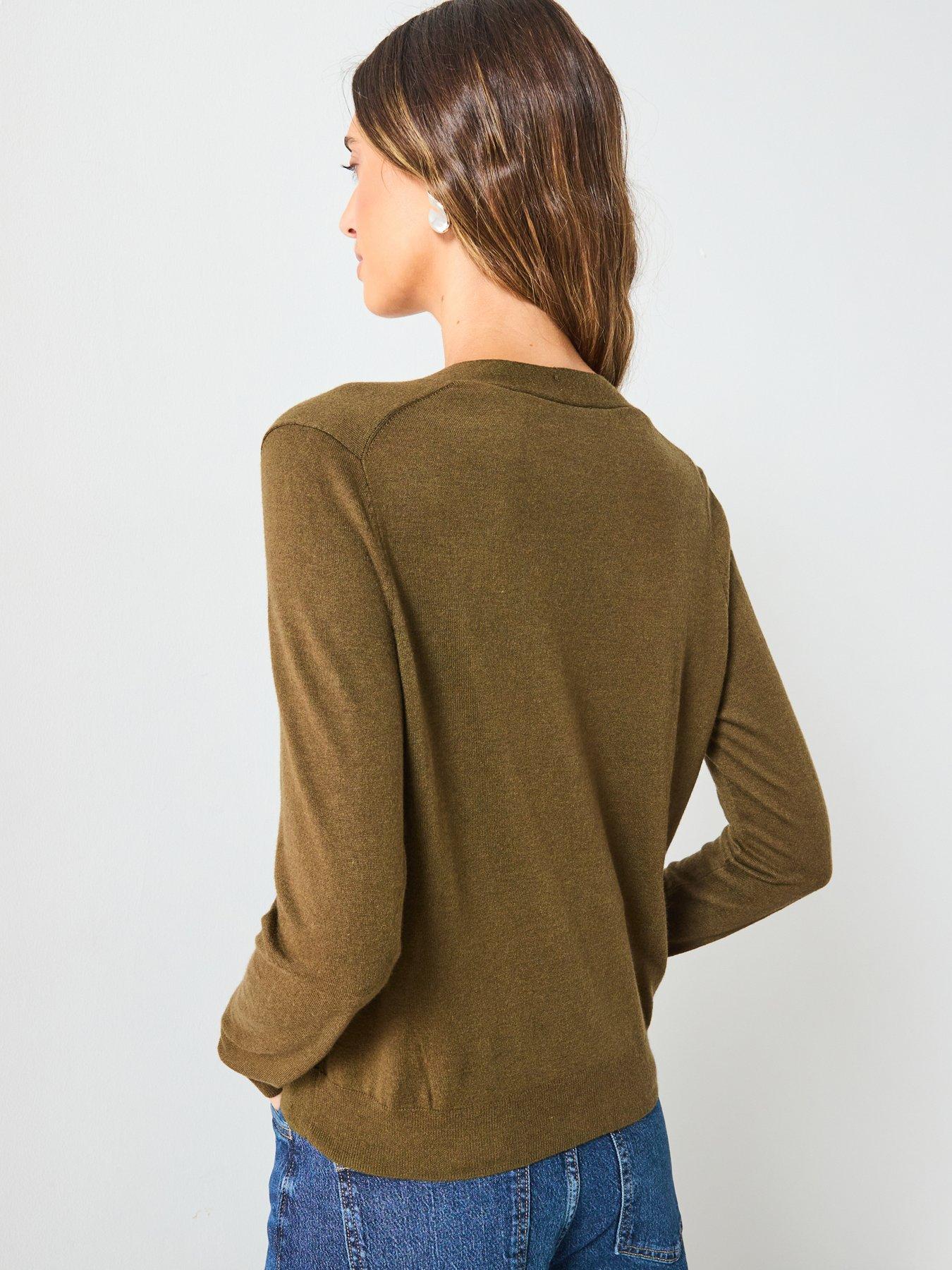 Image 2 of 6 of Mango V-Neck Knitted Cardigan - Khaki