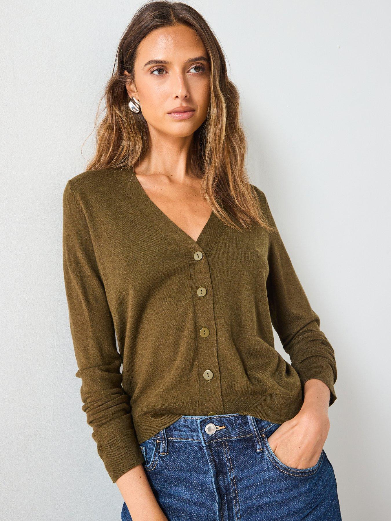 Image 5 of 6 of Mango V-Neck Knitted Cardigan - Khaki