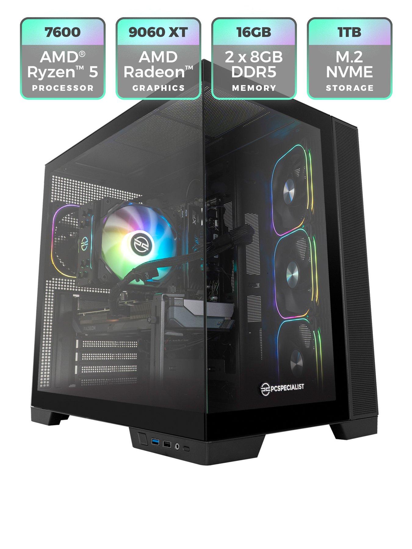  image of pcspecialist-fusion-34-gaming-desktop-amd-radeon-rx-9060-xt-amd-ryzen-5-16gb-ram-1tb-ssd