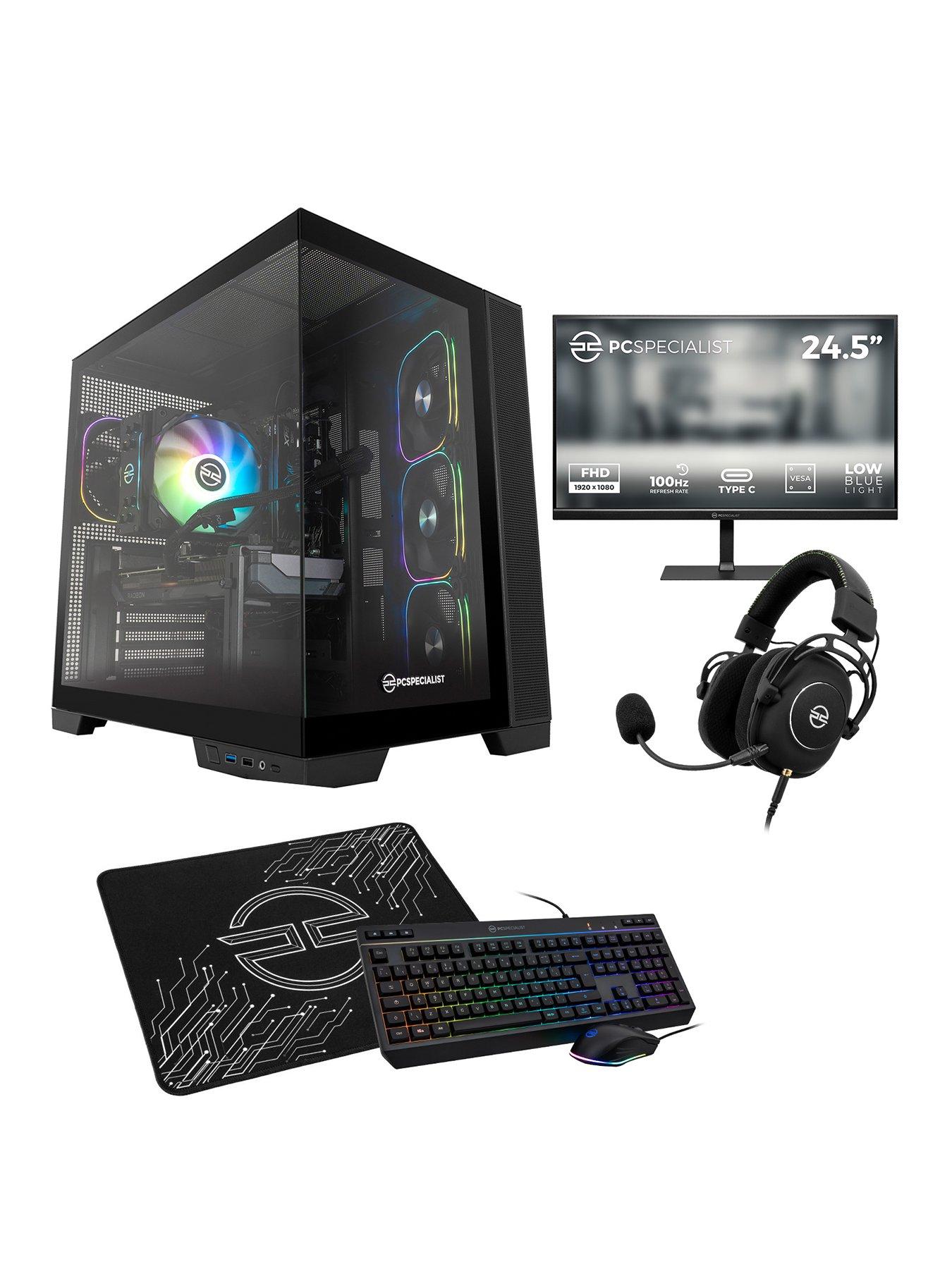 front image of pcspecialist-fusion-34-gaming-desktop-bundle-amd-radeon-rx-9060-xt-amd-ryzen-5-16gb-ram-1tb-ssd