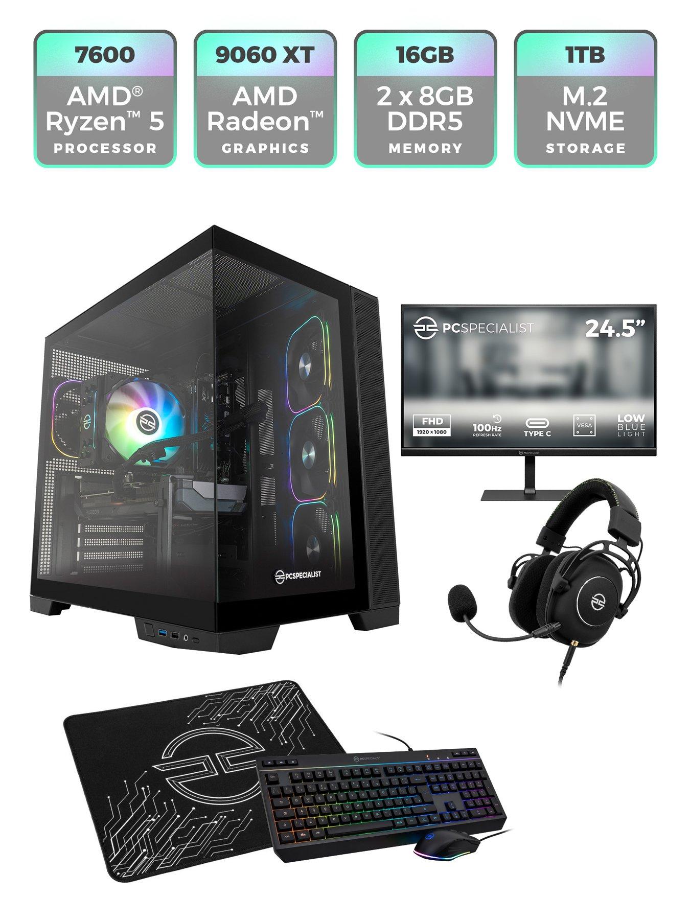 stillFront image of pcspecialist-fusion-34-gaming-desktop-bundle-amd-radeon-rx-9060-xt-amd-ryzen-5-16gb-ram-1tb-ssd