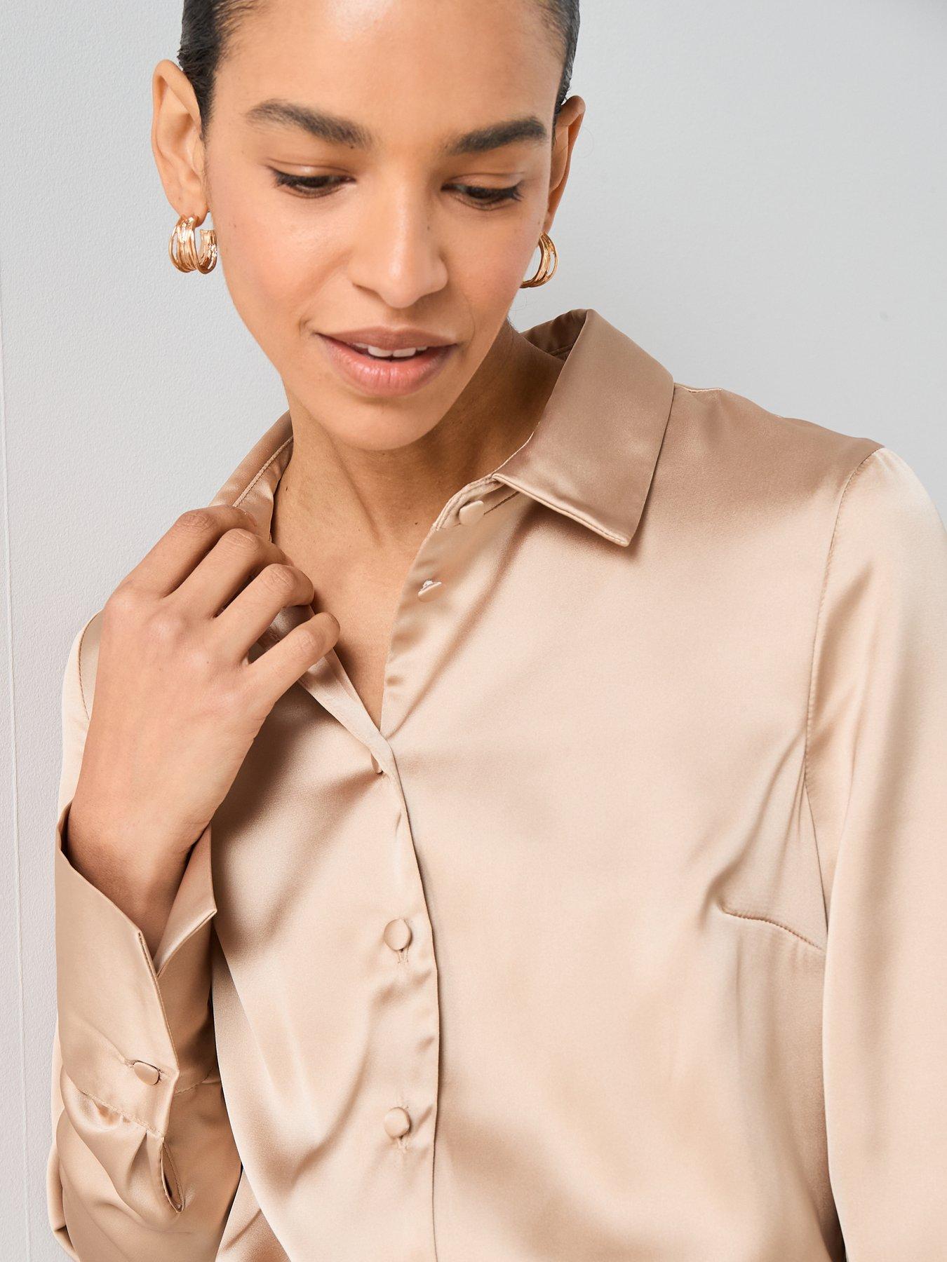 Image 4 of 6 of The Very Collection Satin Collared Shirt - Gold