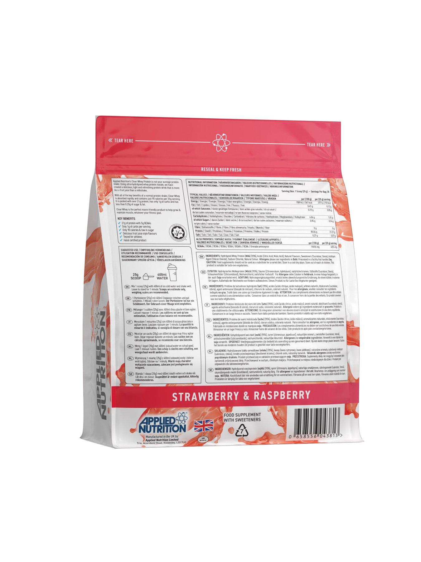 Image 2 of 2 of Applied Nutrition Strawberry & Raspberry Clear Whey Protein 875g (35 Servings)