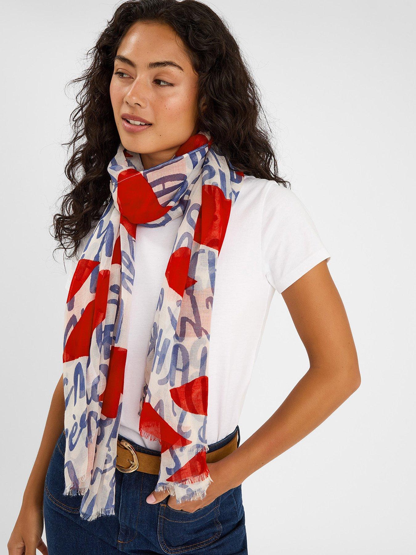  image of accessorize-lightweight-lips-print-scarf-cream