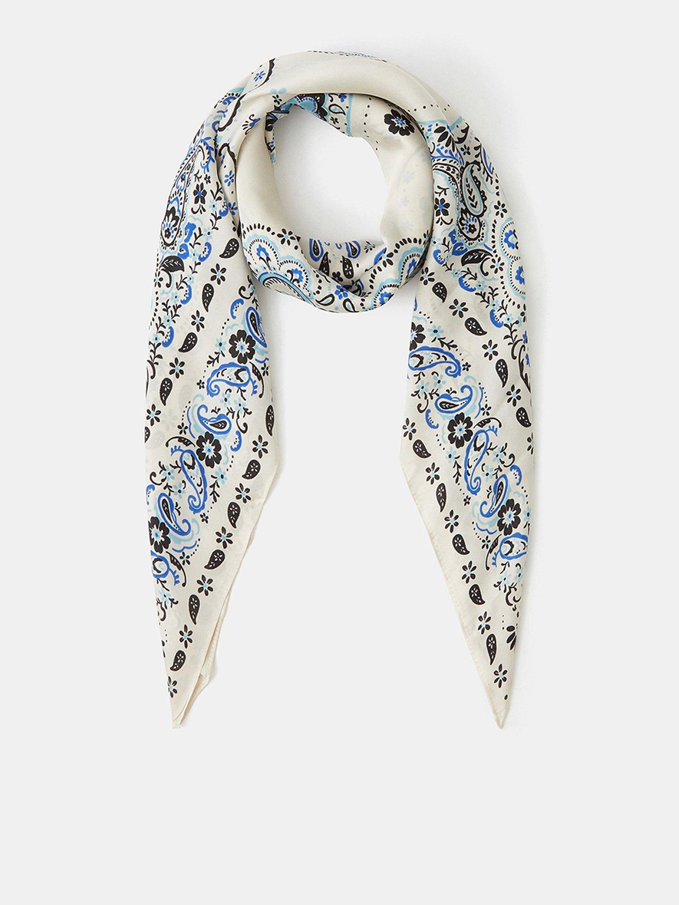Image 1 of 2 of Accessorize Paisley Square Satin Scarf - Cream