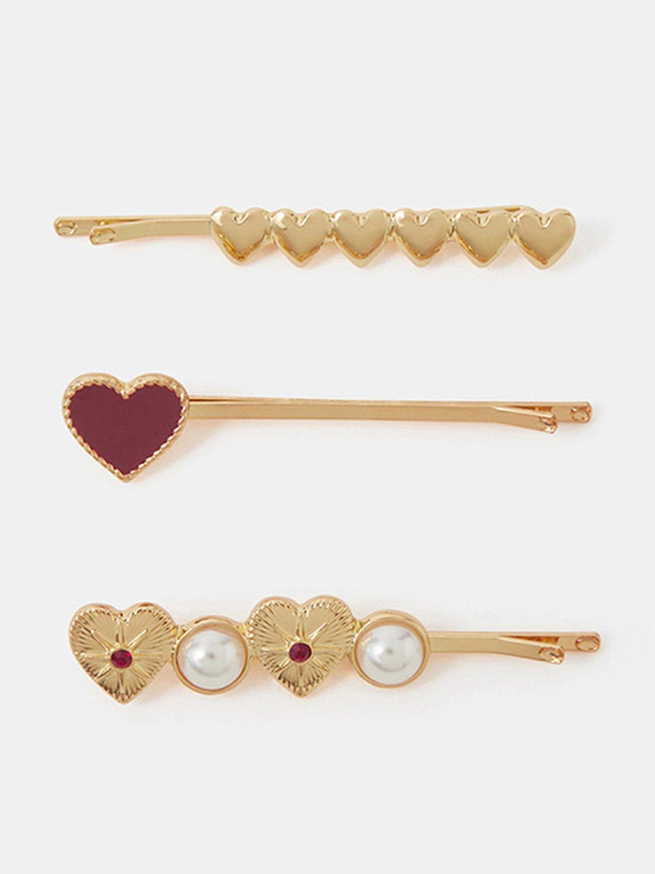 Image 1 of 3 of Accessorize 3-Pack Heart Hair Slides - Gold