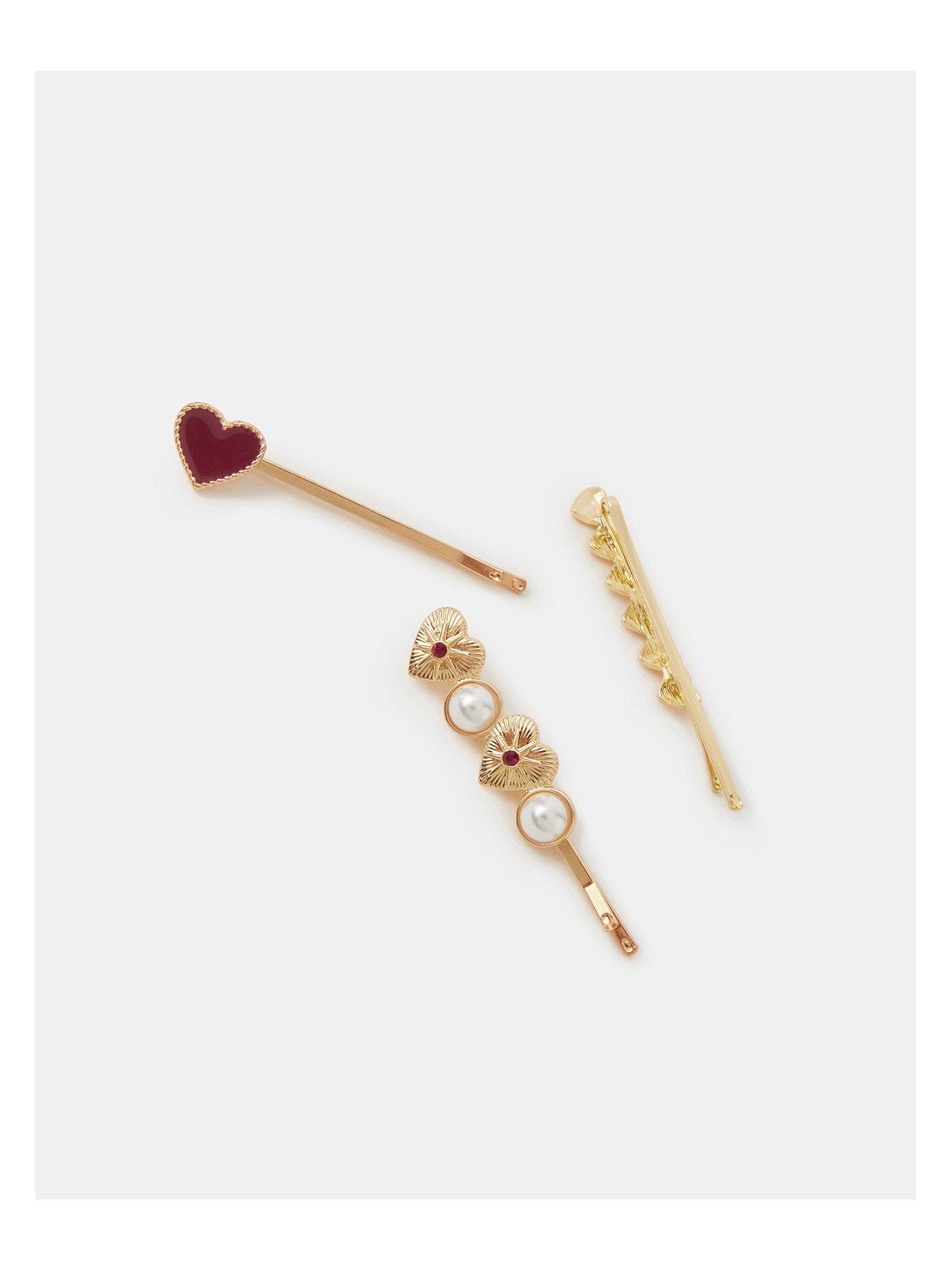 Image 3 of 3 of Accessorize 3-Pack Heart Hair Slides - Gold