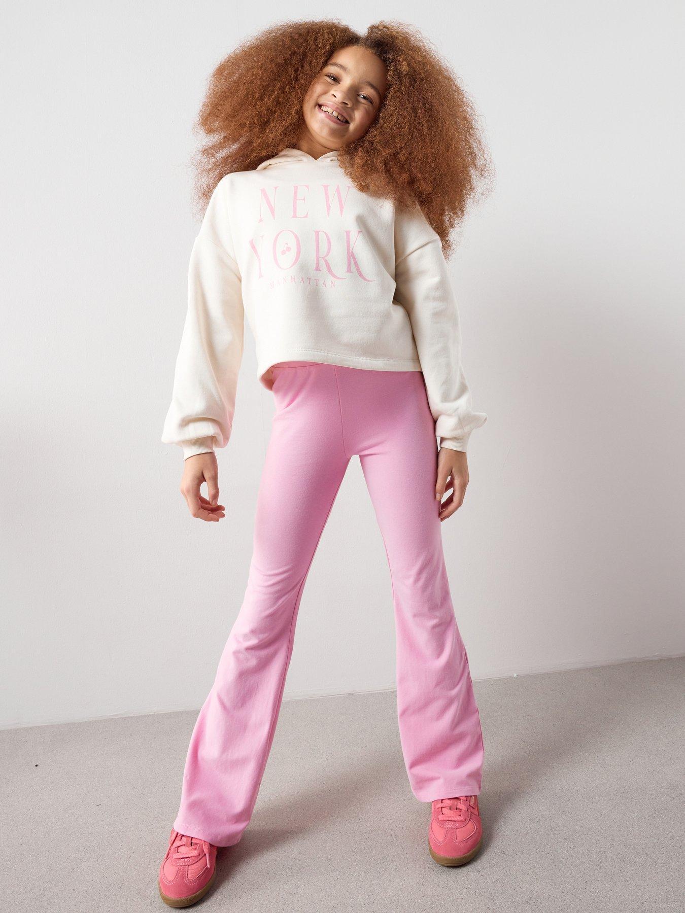 Image 1 of 7 of The Very Collection Girls Contrast Sweat Hoody and Bottoms - Cream/Pink