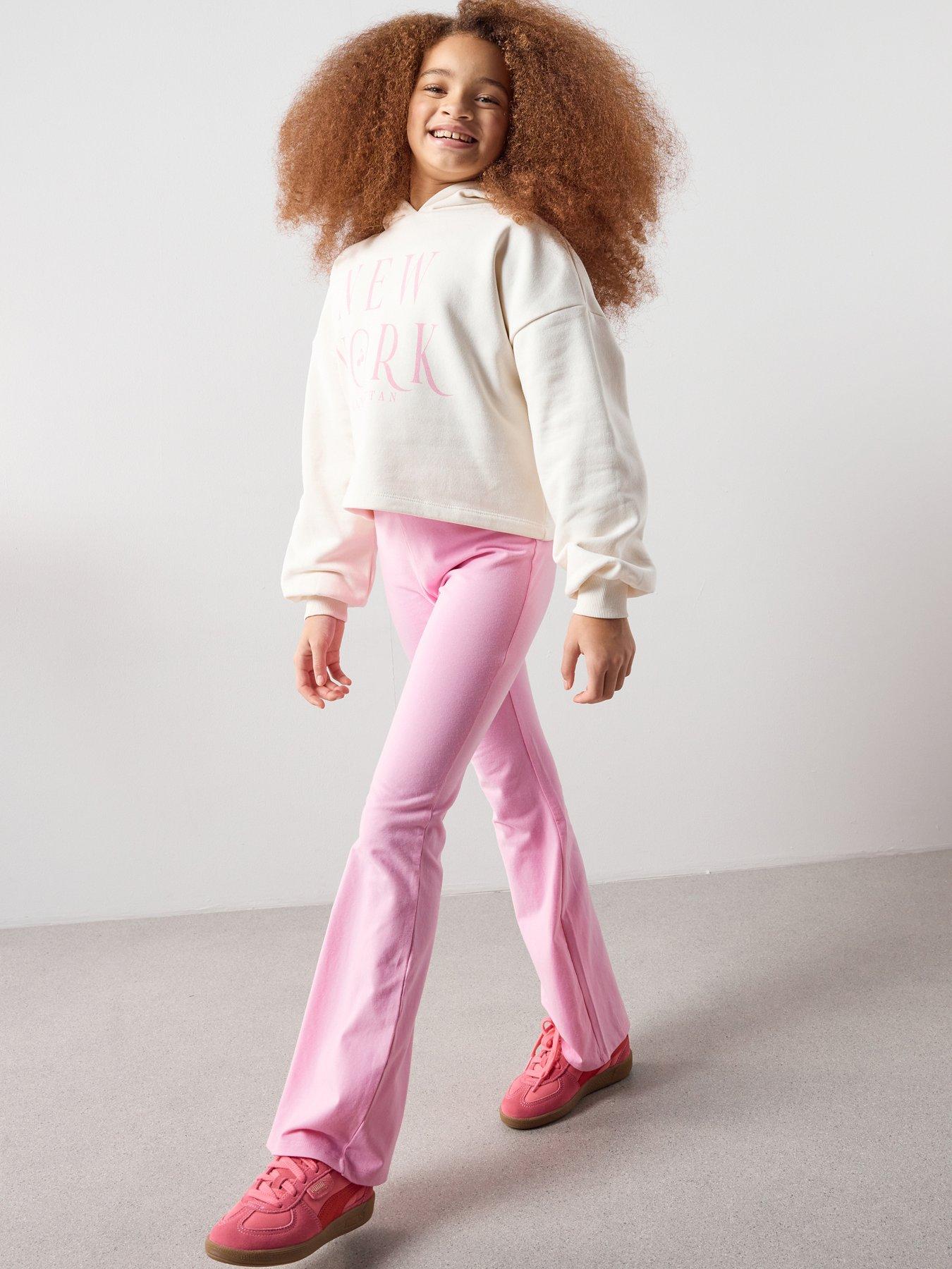 Image 3 of 7 of The Very Collection Girls Contrast Sweat Hoody and Bottoms - Cream/Pink