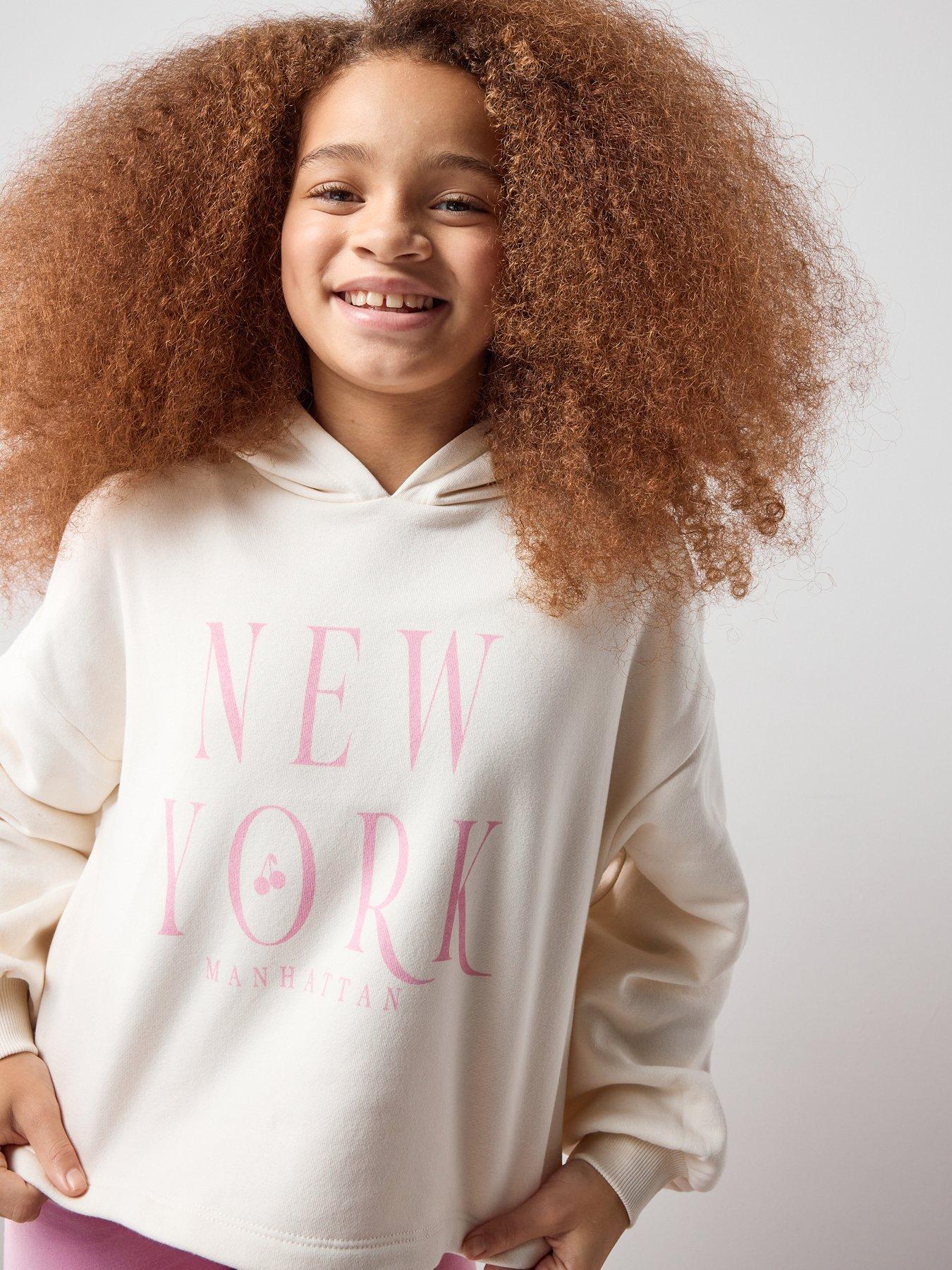 Image 4 of 7 of The Very Collection Girls Contrast Sweat Hoody and Bottoms - Cream/Pink