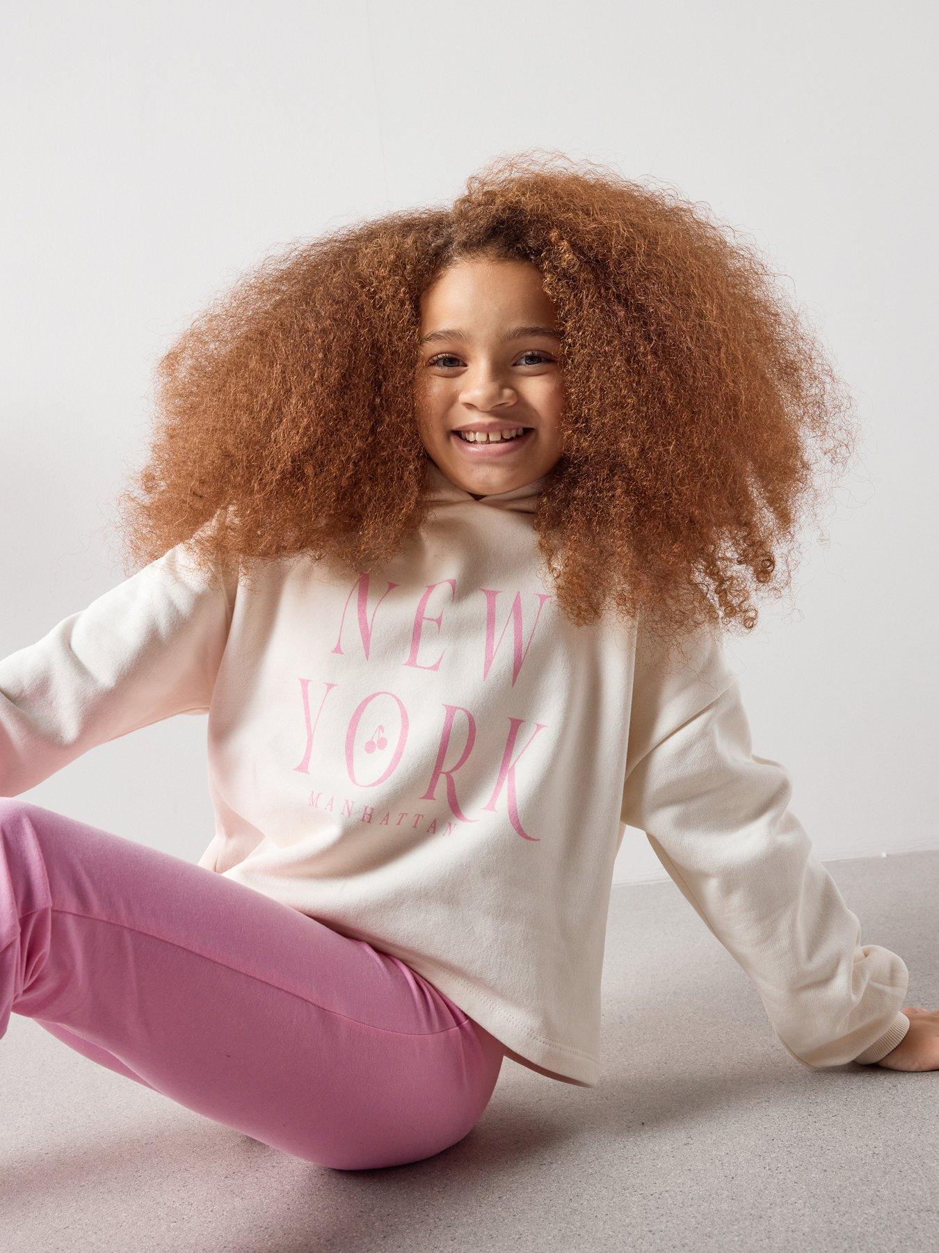 Image 5 of 7 of The Very Collection Girls Contrast Sweat Hoody and Bottoms - Cream/Pink