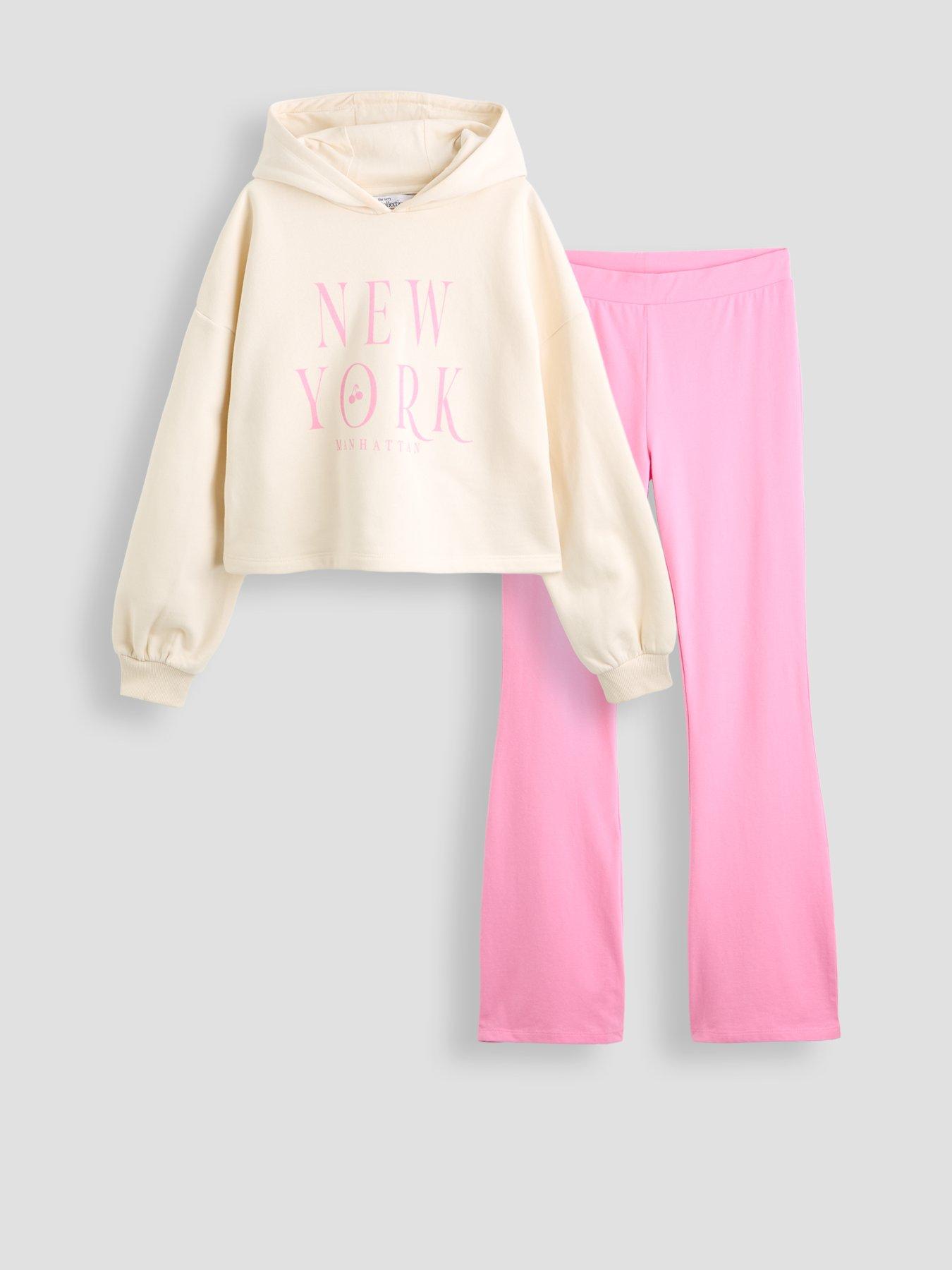 Image 7 of 7 of The Very Collection Girls Contrast Sweat Hoody and Bottoms - Cream/Pink