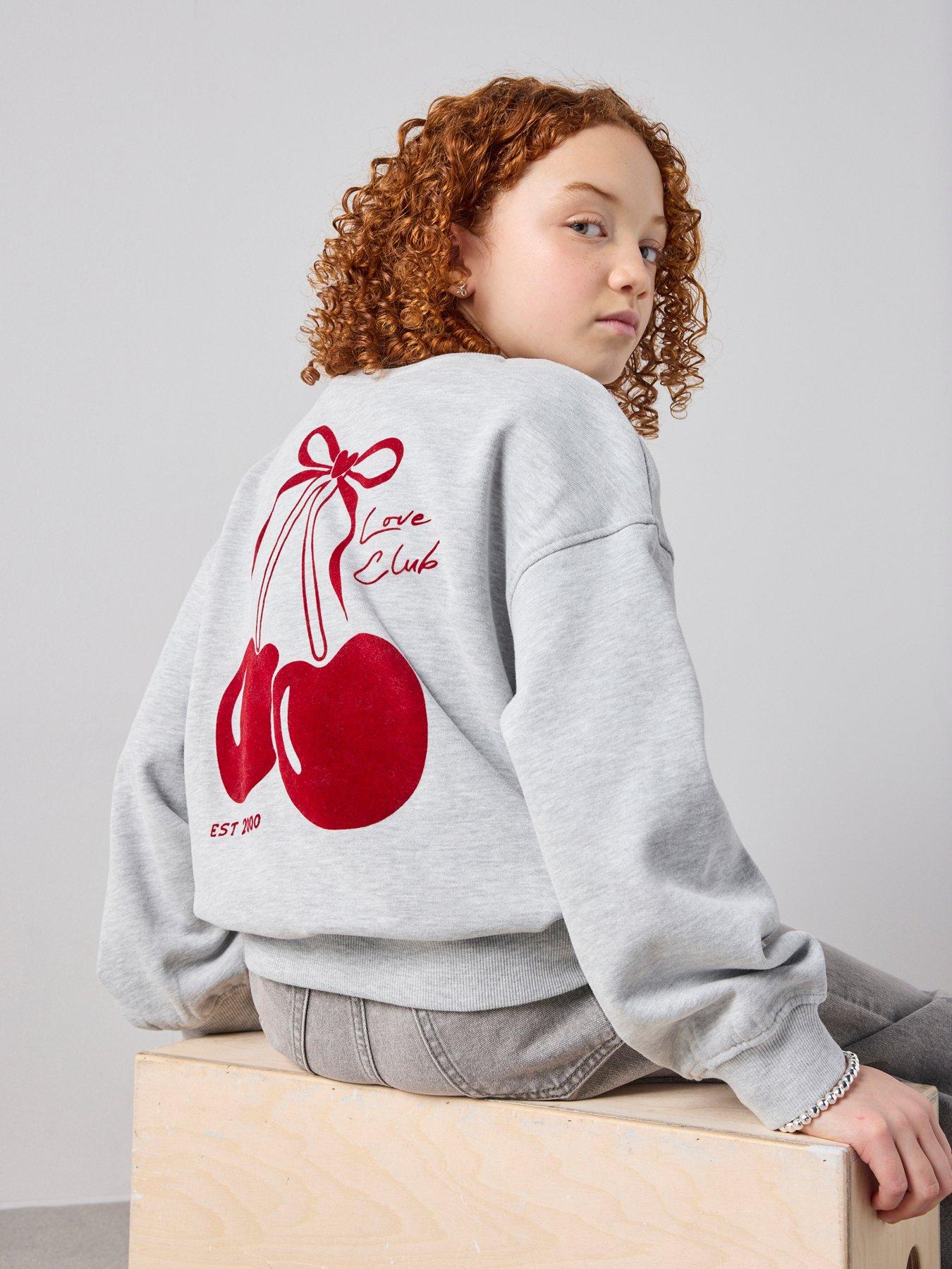 The Very Collection Girls Back Print Cherry Sweatshirt - Grey