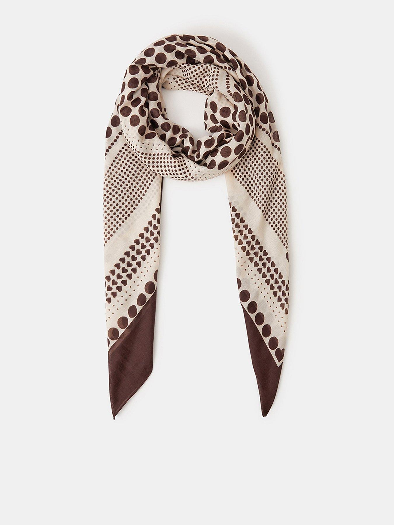 Image 1 of 3 of Accessorize Large Polka Dot Heart Satin Scarf - Ivory