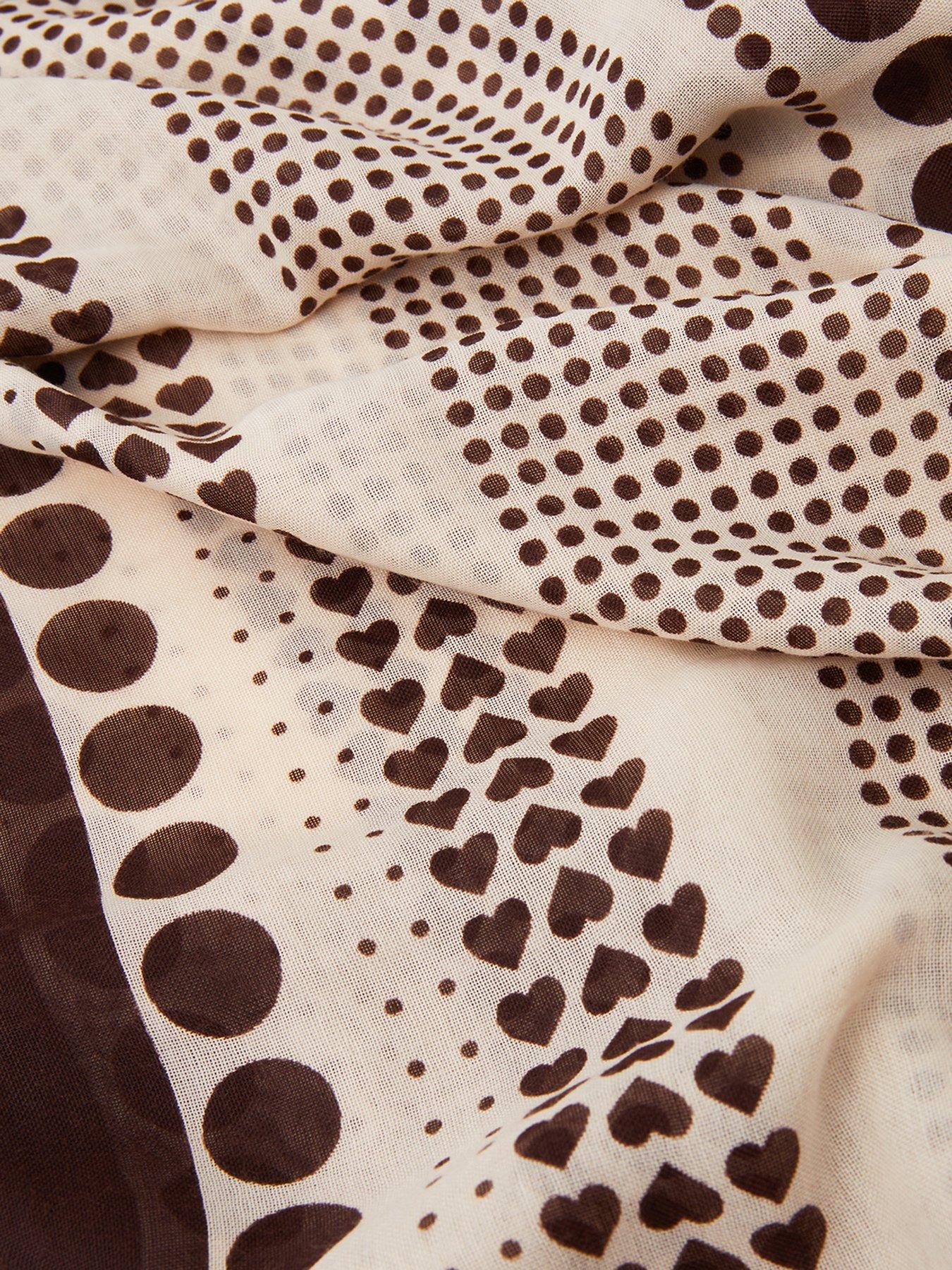 Image 3 of 3 of Accessorize Large Polka Dot Heart Satin Scarf - Ivory