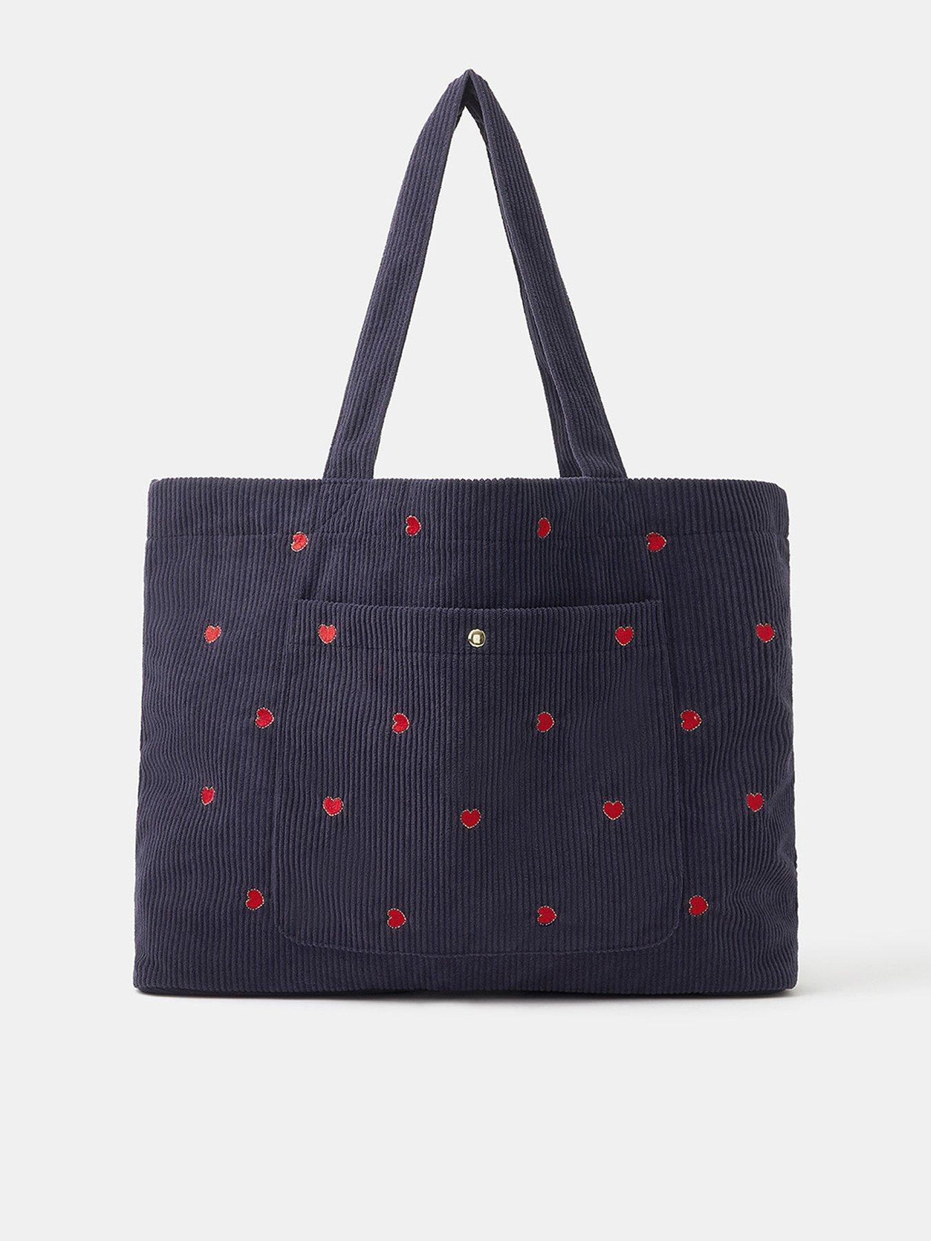 Accessorize Heart Corduroy Shopper Bag - Blue