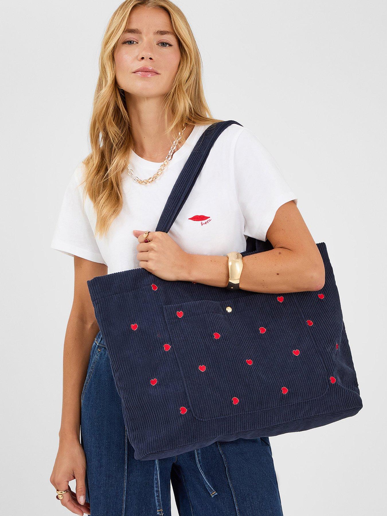 Image 2 of 5 of Accessorize Heart Corduroy Shopper Bag - Blue