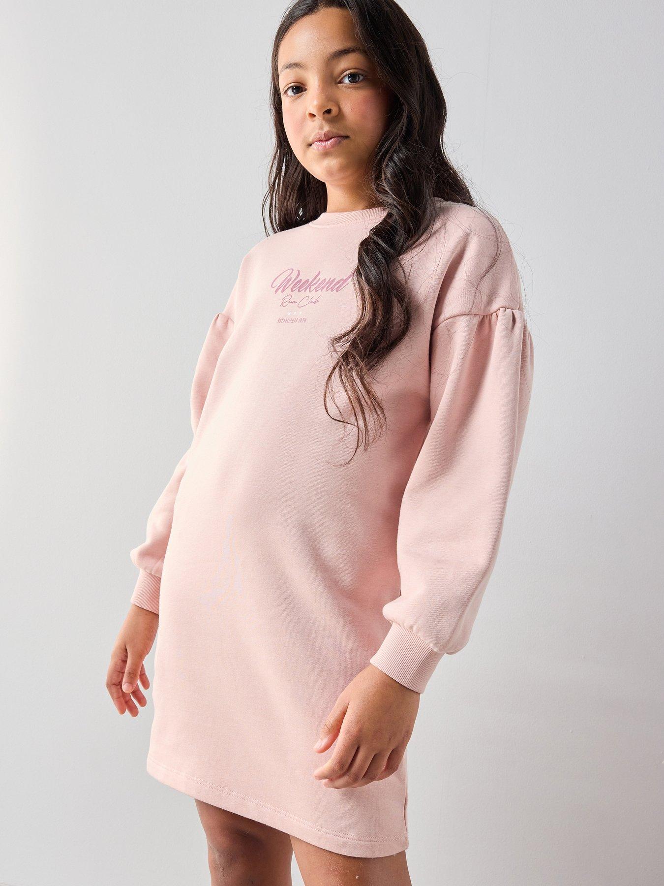 the-very-collection-girls-sweater-dress-with-slogan-pink