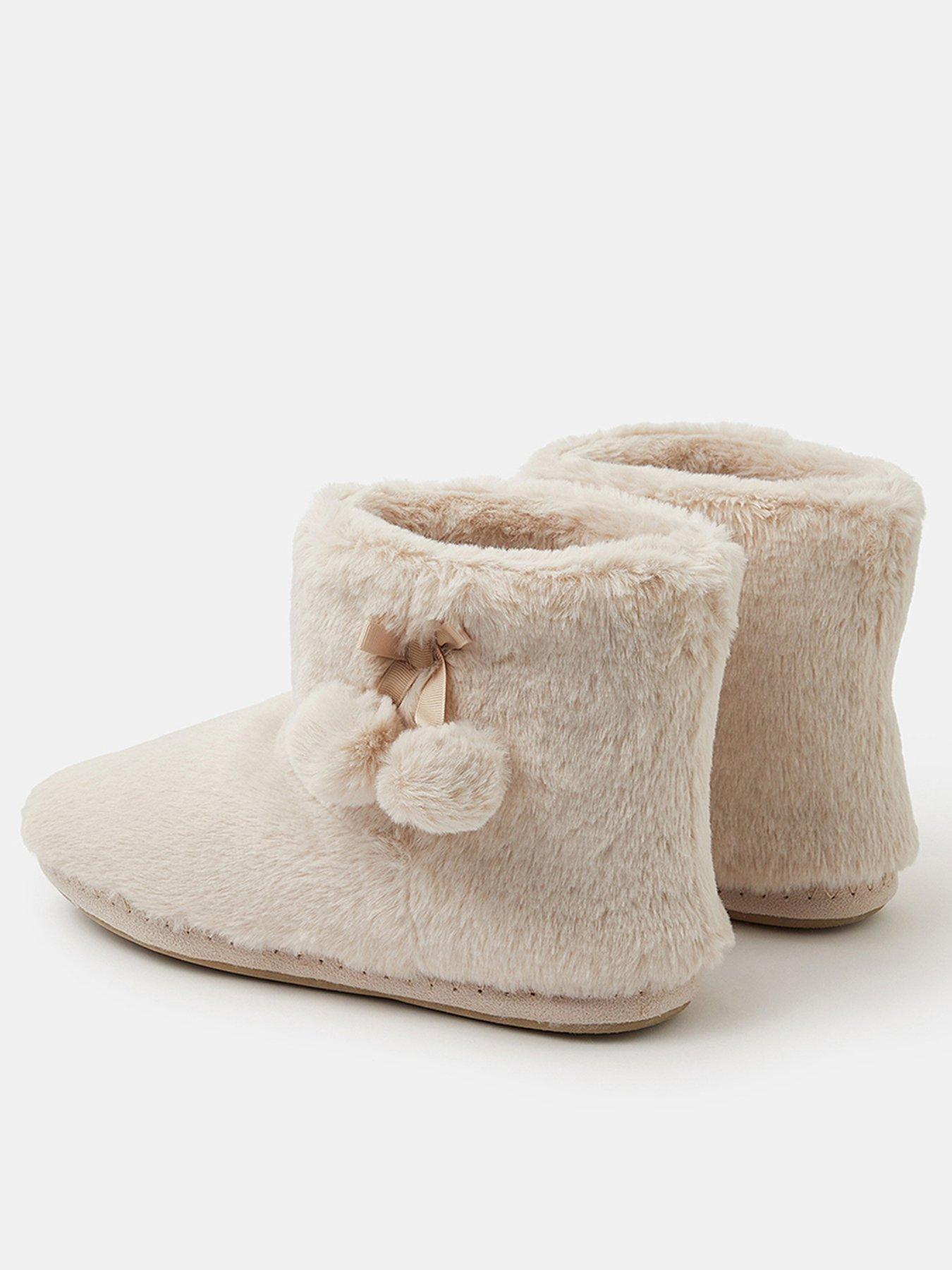 Image 3 of 4 of Accessorize Super Soft Pom Pom Slipper Boots - Cream