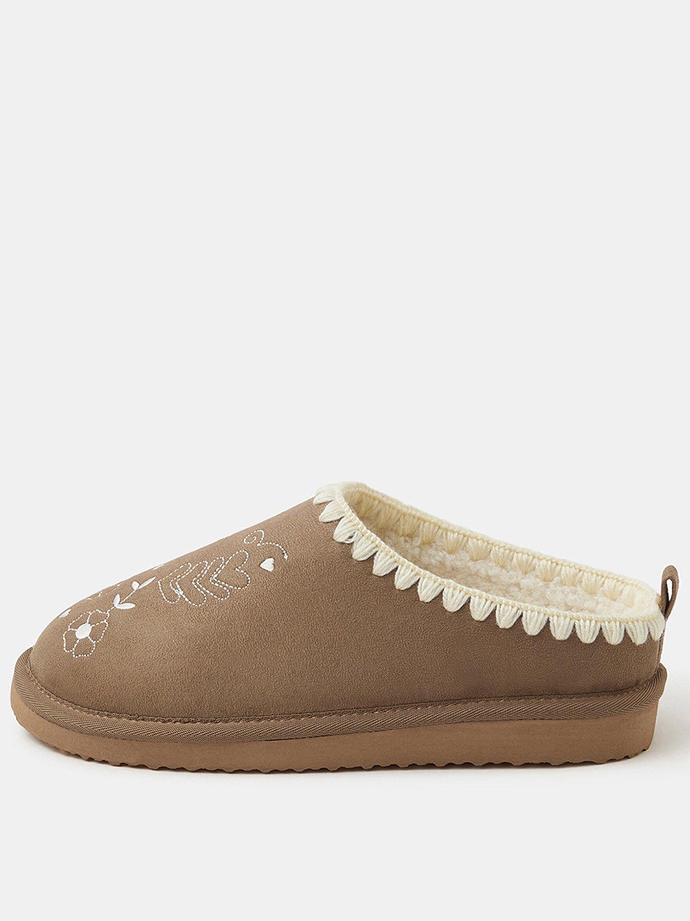 Accessorize Heart Embroidered Mule Slippers - Brown